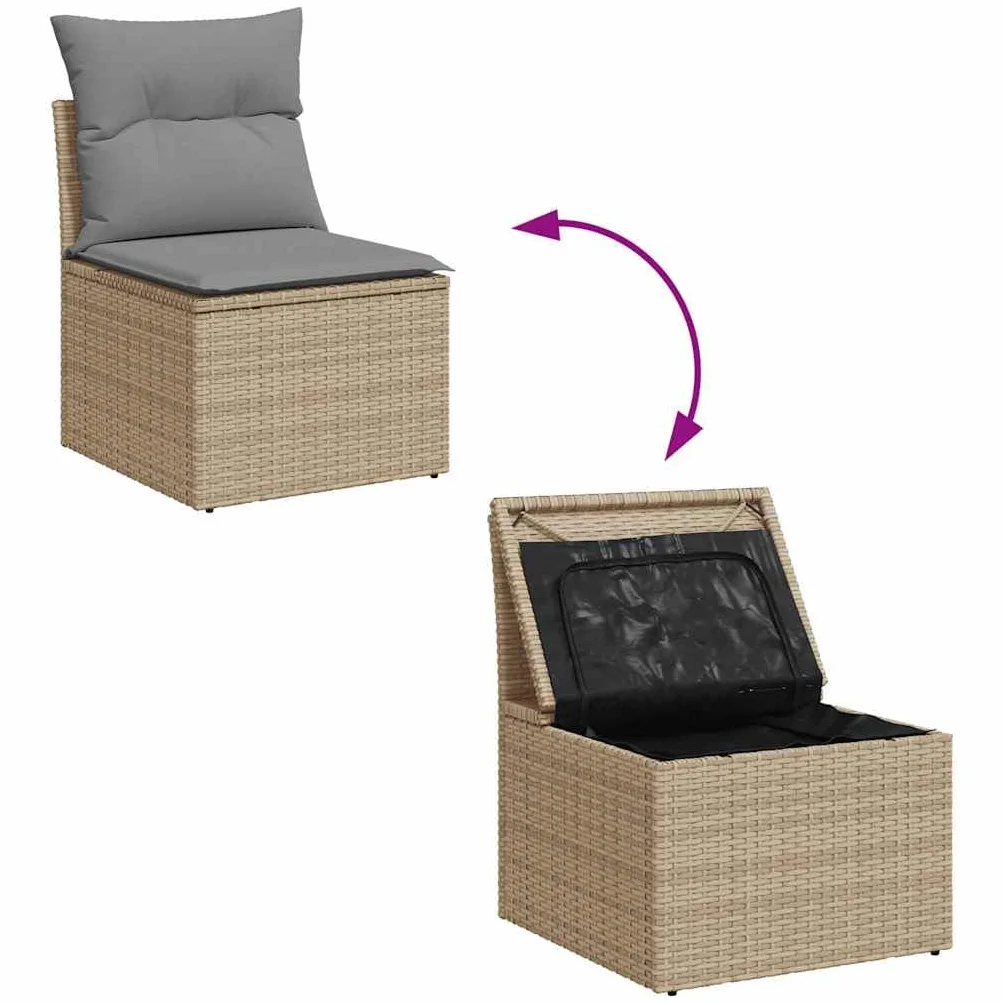 Chaise de Jardin sans Accoudoirs avec Coussins, Résine Tressée Beige, Siège avec Housse, Meuble de Terrasse Extérieur
