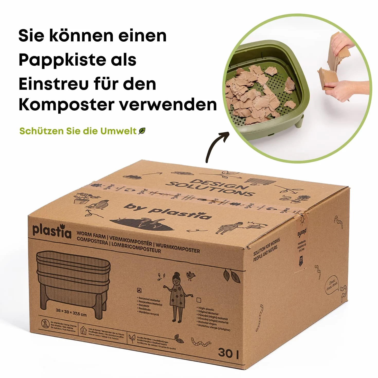 Economy Vermicompost pour cuisine et balcon – Boîte à vers design en plastique 100 % recyclé – Vermicompost comme ferme à vers avec 2 bols – Volume 30 l, vert