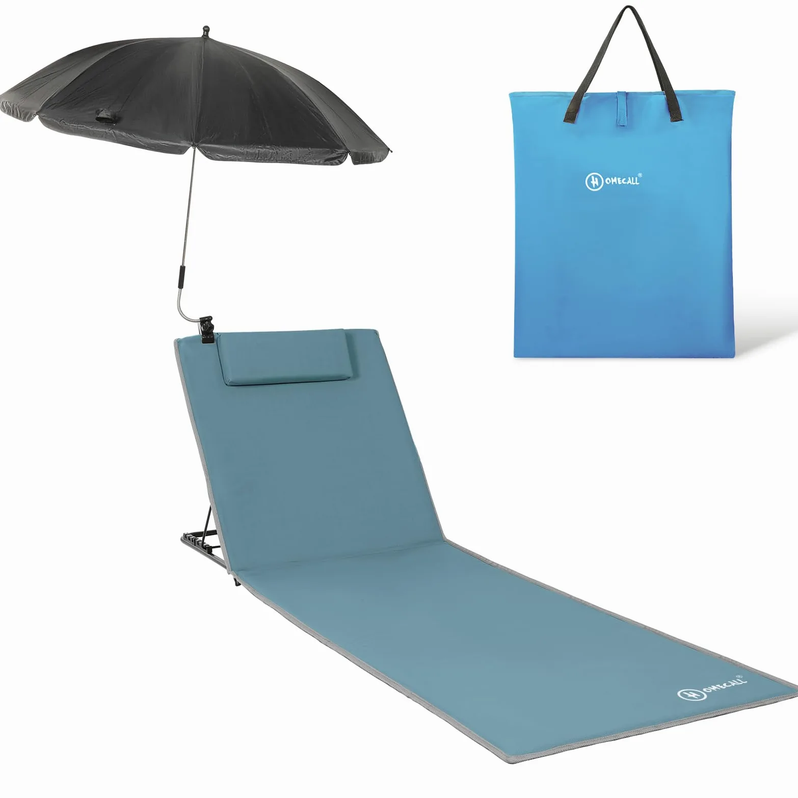 Homecall Matelas de plage rembourré à séchage rapide avec parasol intégré, format XXL (Bleu)