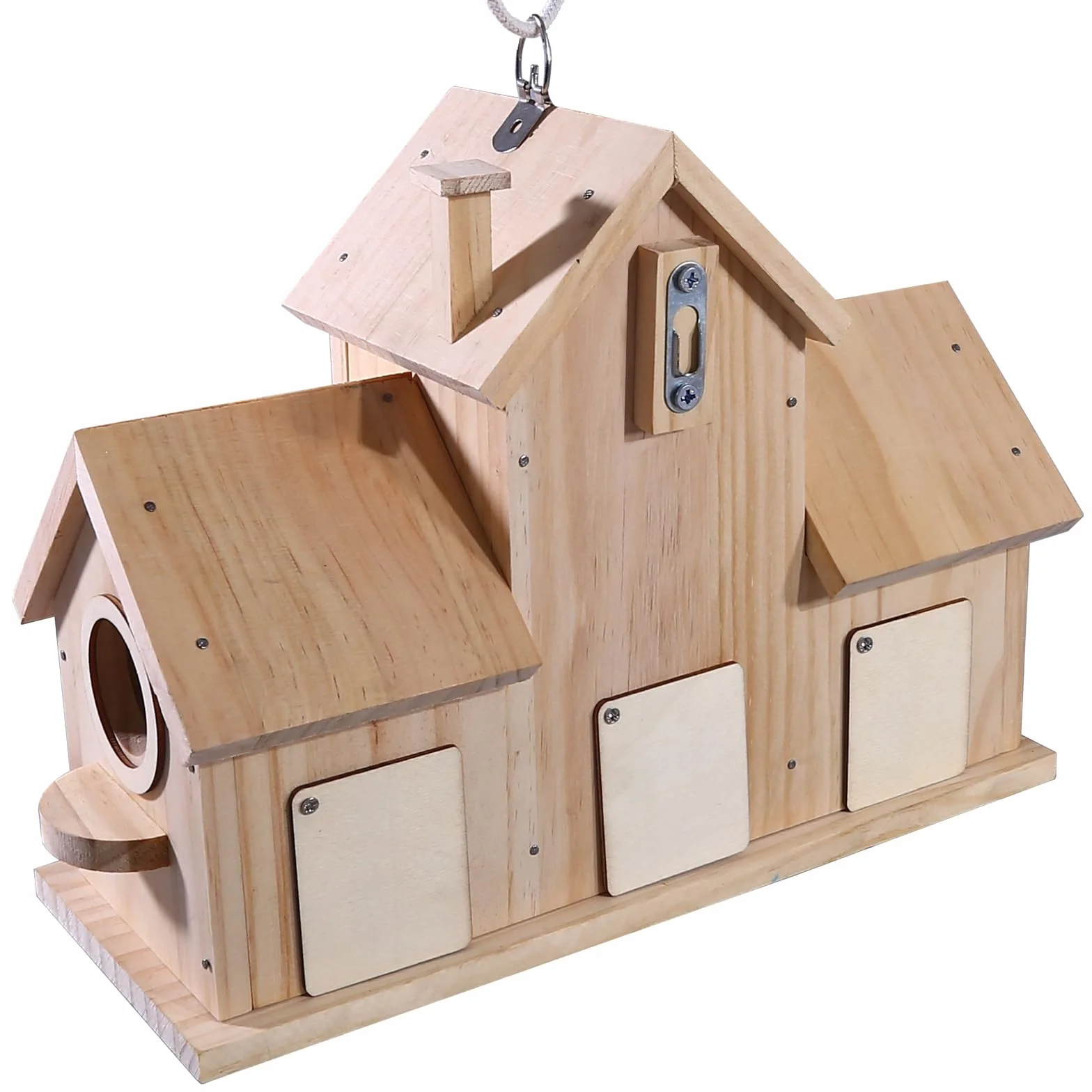 Nichoir à oiseaux décoratif en bois pin naturel double entrée