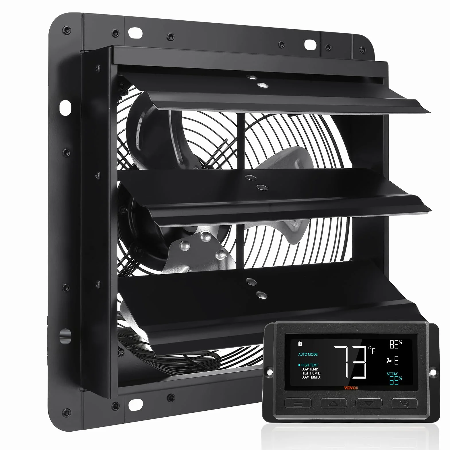 VEVOR Ventilateur d'extraction à volets 25,4 cm 1400 m³/h Moteur EC avec contrôleur de température et d'humidité