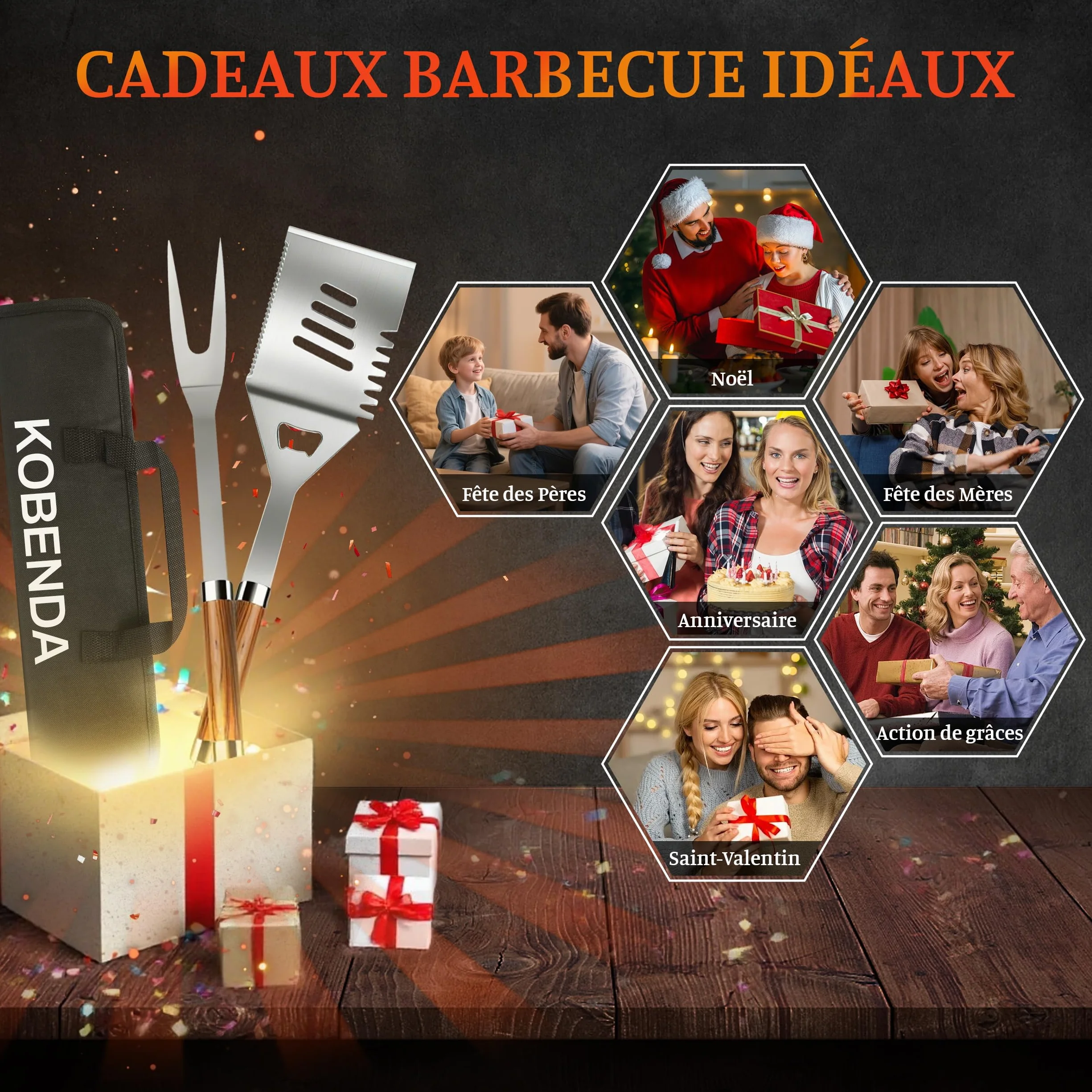 Kit Barbecue Complet 7 Pièces Acier Inoxydable avec Sac de Rangement