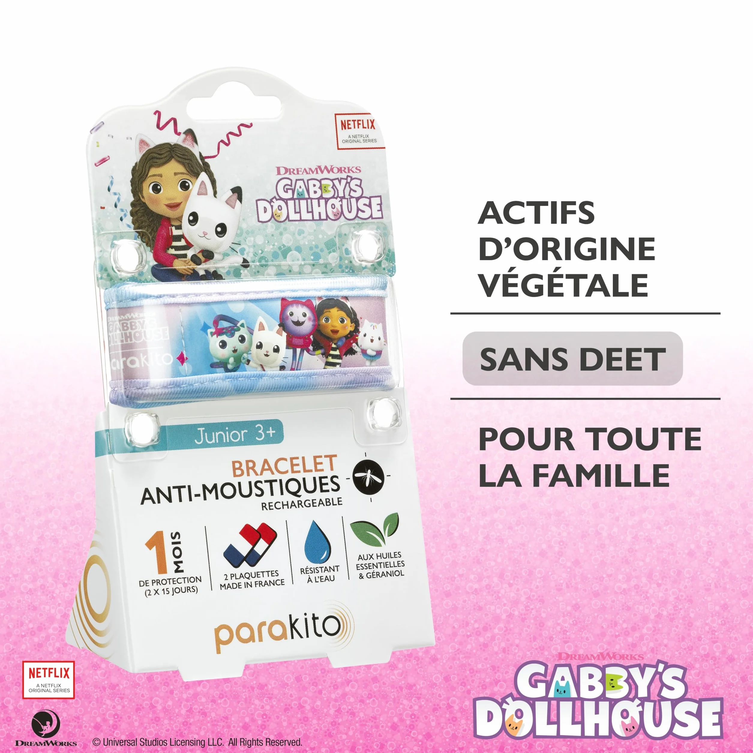 PARAKITO Bracelet Anti-Moustiques Réutilisable 2 Plaquettes Huiles Essentielles 1 Mois Protection Sans DEET Taille Junior 3+