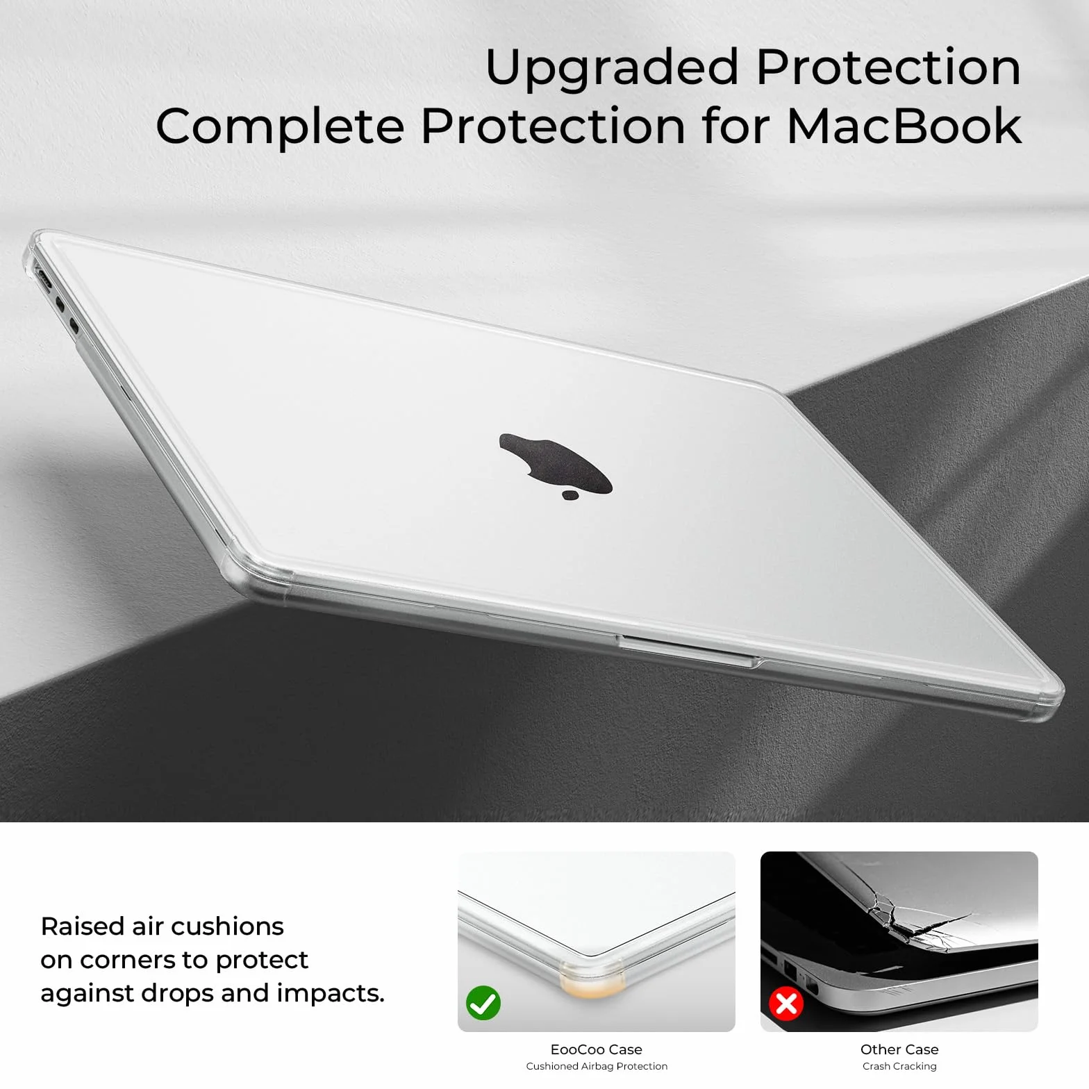 EooCoo Coque Macbook Air 13 Pouces M5 M4 M3 M2 2026 2025 2024 2022 Étui Rigide Clair Bords Anti-Fissures