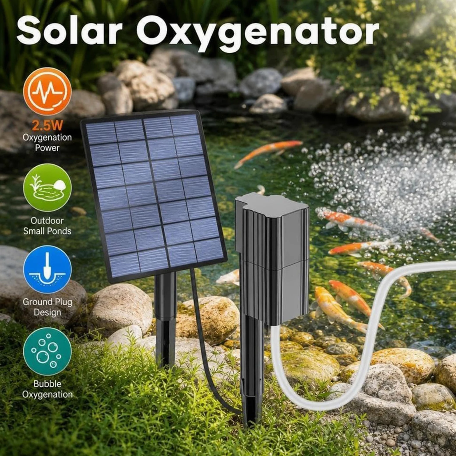 Aérateur Solaire De Bassin 2,5W Diffuseur d'Oxygène Silencieux Compact | Pompe Solaire Pour Extérieur Patio Cour Jardin Terrasse Piscine Oiseaux Poissons Fleurs Jardinière