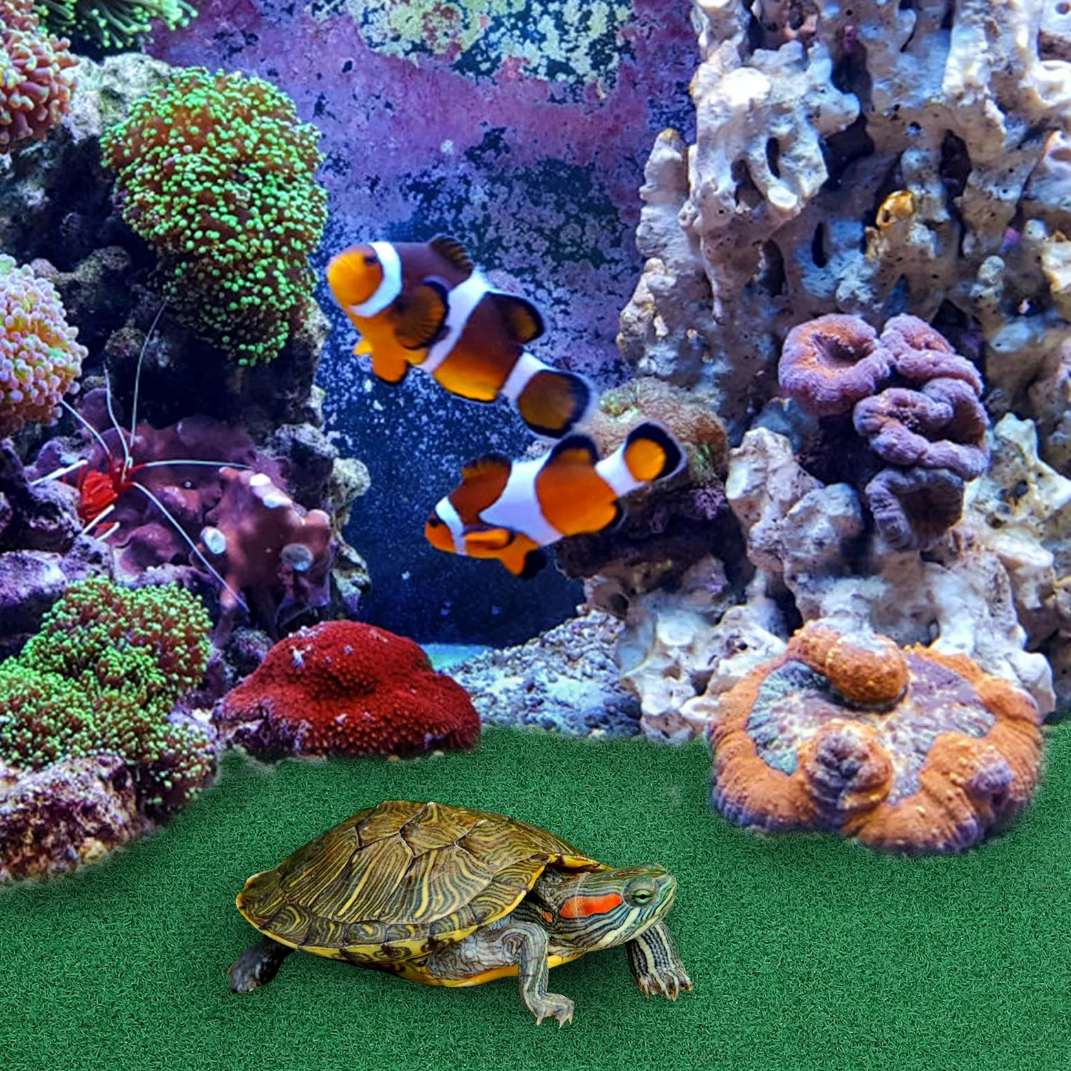 Toyvian Gazon Artificiel pour Tortues 80X40 CM, Tapis de Pelouse Synthétique pour Aquarium, Rampe de Repos Multifonction pour Reptiles et Activités Extérieures