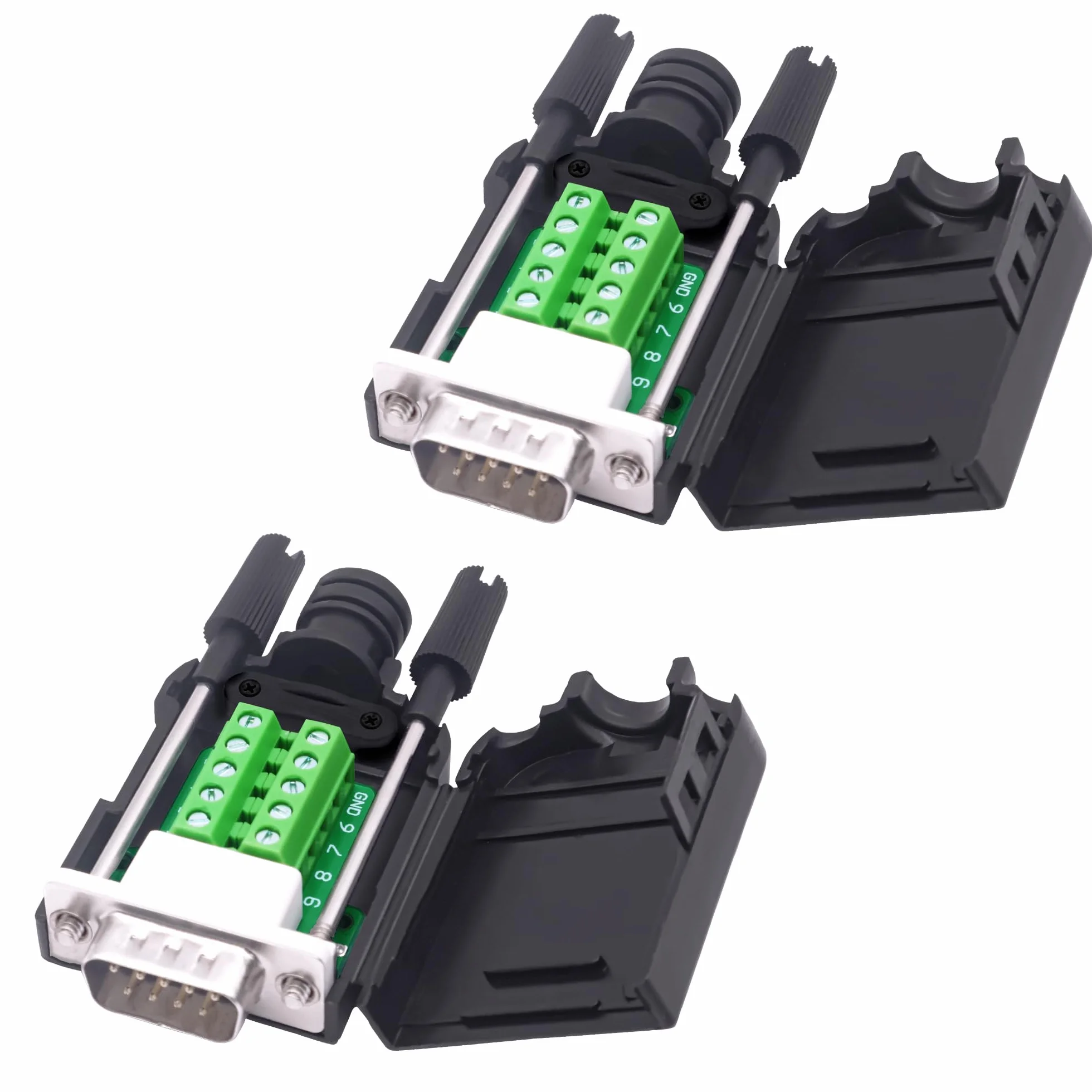 Lot de 2 connecteurs DB9 RS232 D-SUB sans soudure 9 broches
