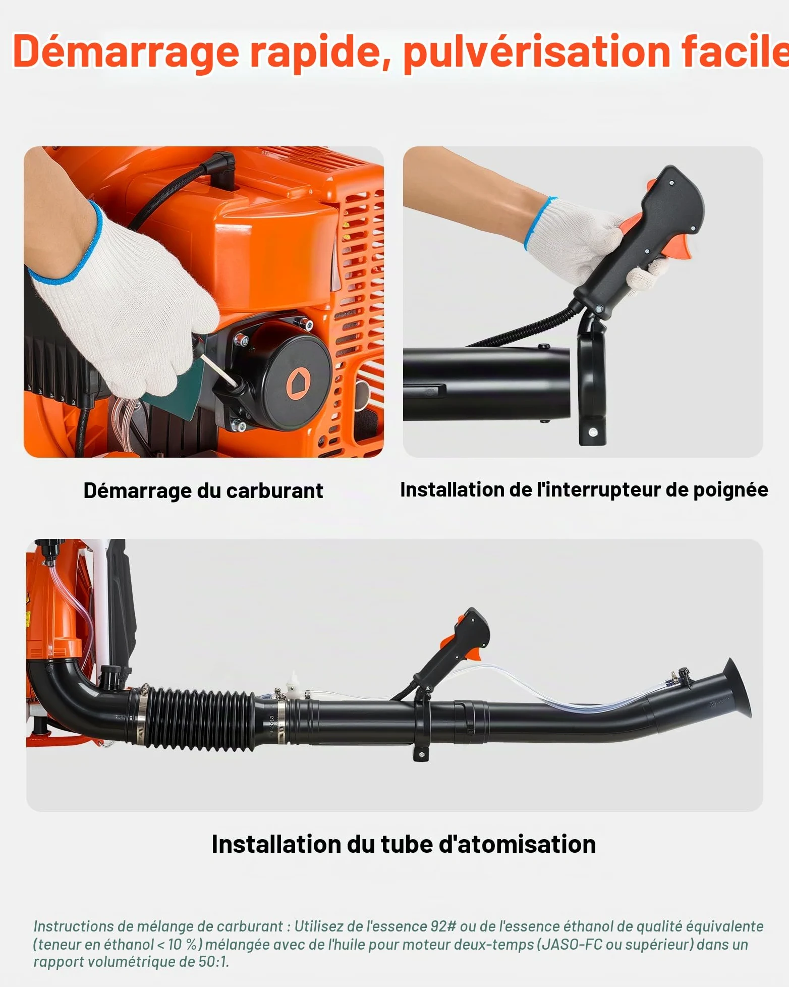 VEVOR Pulvérisateur à Dos Thermique, Moteur 63 CC 2,1 KW, Brumisateur à Dos à Essence avec Réservoir 16 L, Système Pulvérisation Poudre et Liquide, pour Entretien Cultures de Jardinage, Agriculture