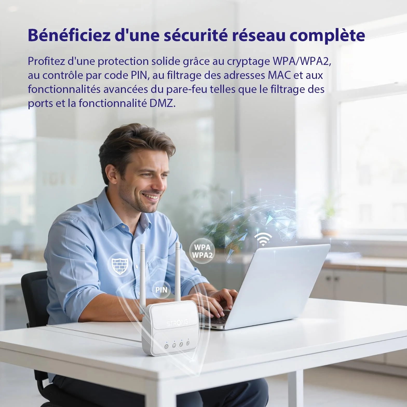 Routeur 4G LTE Cat4 Wi-Fi N300 Mbps Box 4G Port LAN 100 Mbps Antennes détachables Plug & Play Port USB 3.0