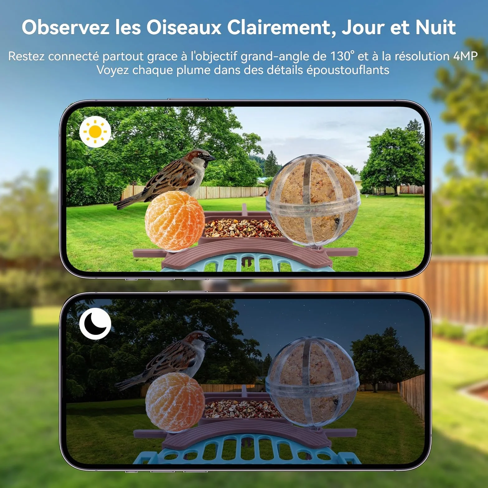 Nichoir à Oiseaux avec Caméra 4MP Solaire mangeoire Station d'alimentation Enregistrement vidéo Photo Identification IA Détection Mouvement Notification