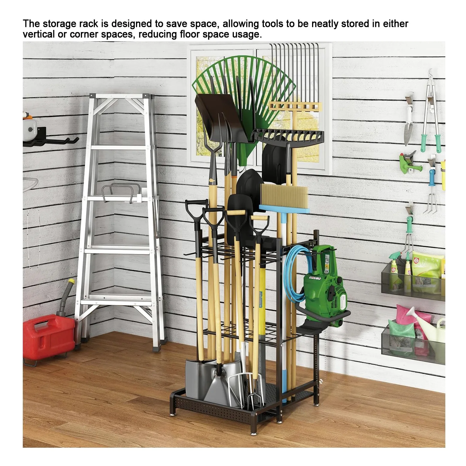 Organisateur d'outils de jardin, support d'outils de jardin en métal, rangement d'outils de jardin, jusqu'à 35 outils, pelles, râteaux, balais, for l'organisation du garage, hangar, extérieur noir