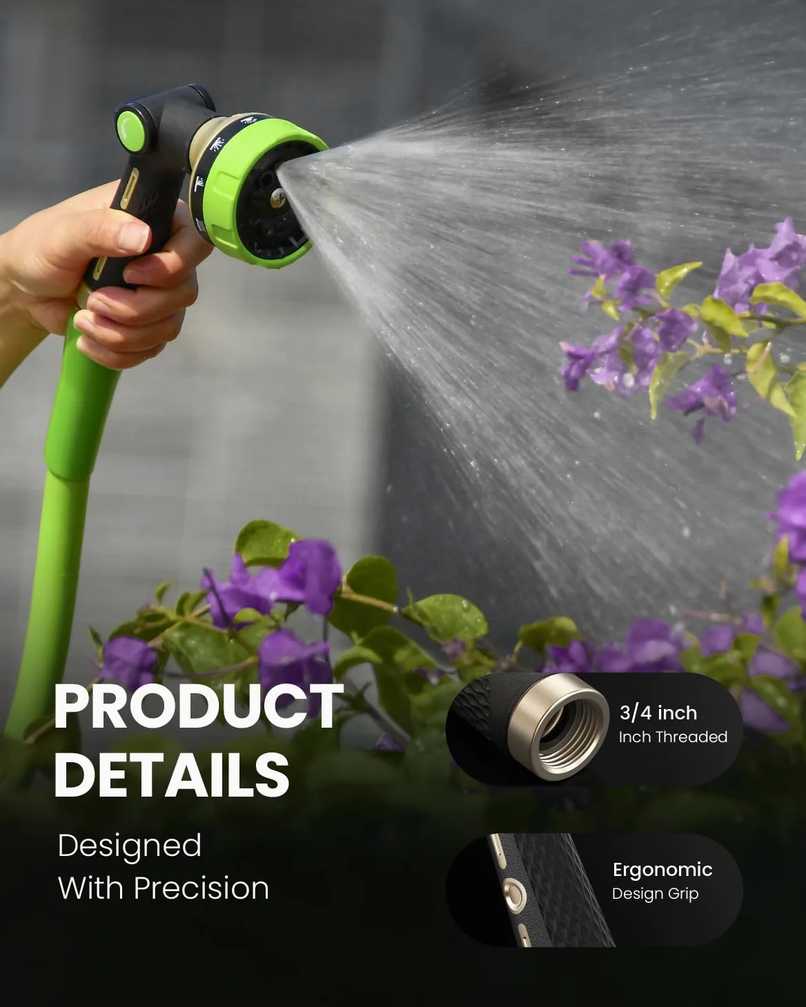 RAINPOINT Buse de tuyau d'arrosage robuste – Buses de pulvérisation 100 % métal pour tuyau d'arrosage haute pression, buse de tuyau d'arrosage pour lavage de voiture, arrosage de pelouse et animaux de