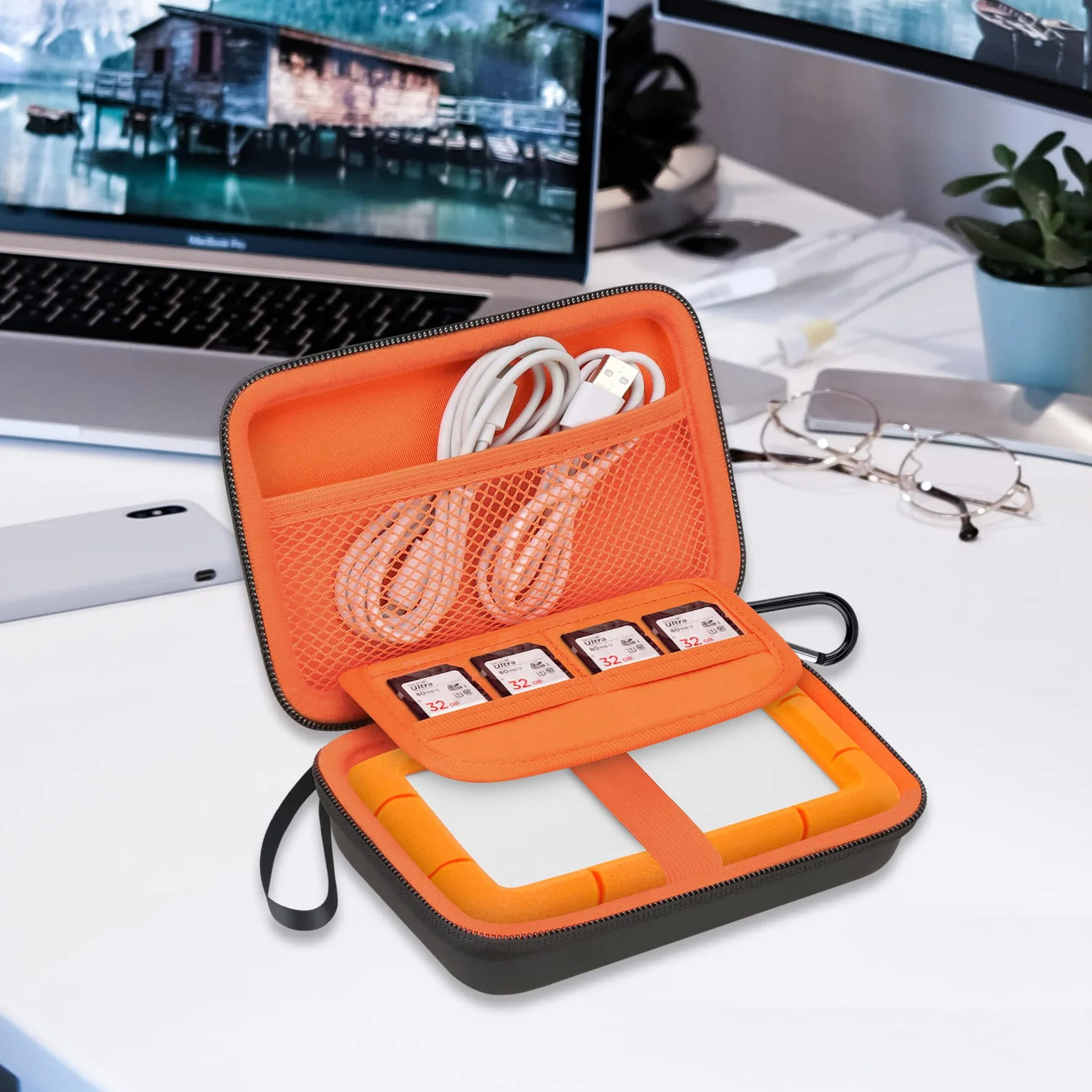 Lacdo Étui de Transport pour Disque Dur LaCie Rugged Mini Thunderbolt USB-C 1TO 2TO 4TO 5TO EVA Antichoc Orange