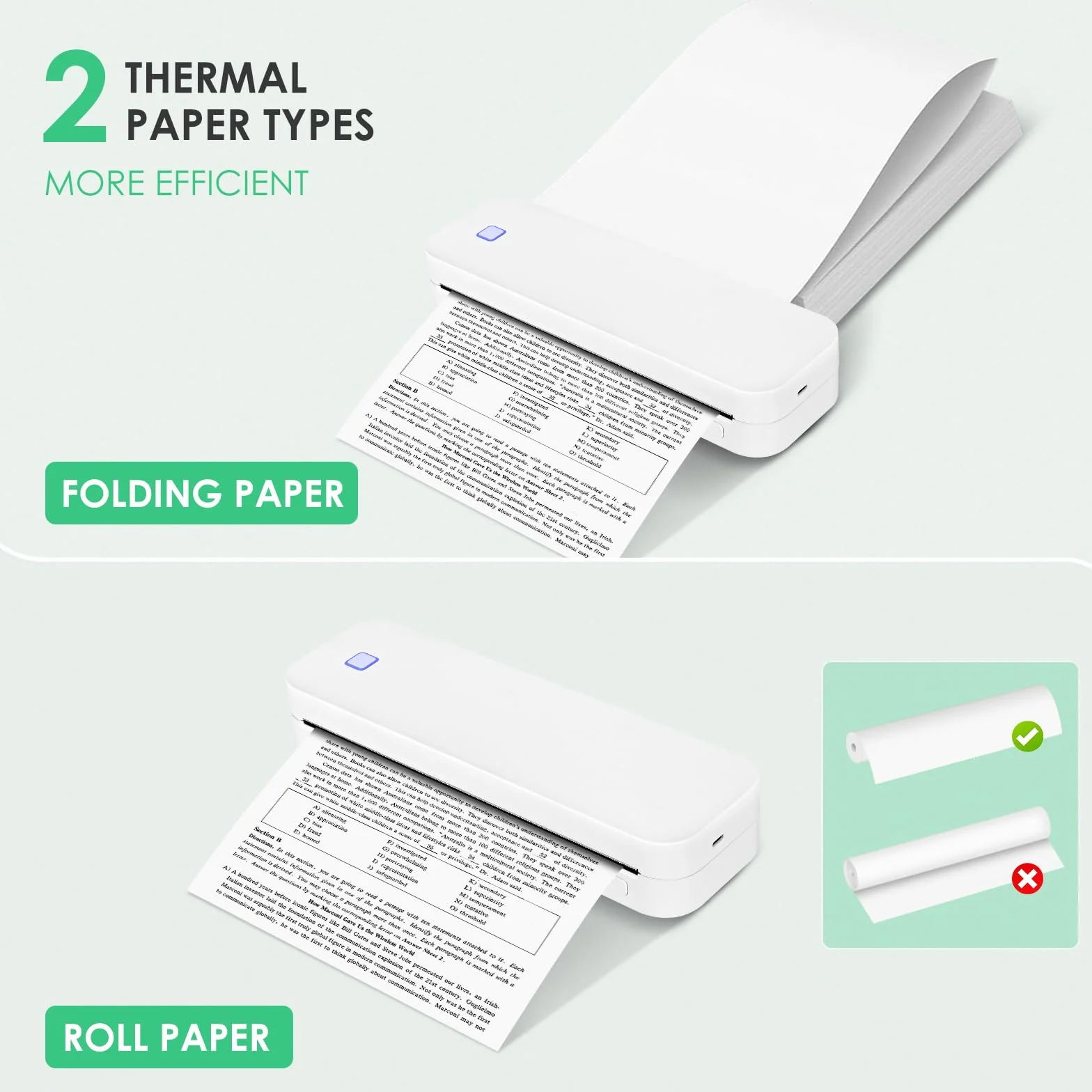 Imprimante Portable Bluetooth Thermique A4 210x297mm Compatible Android iOS Blanc