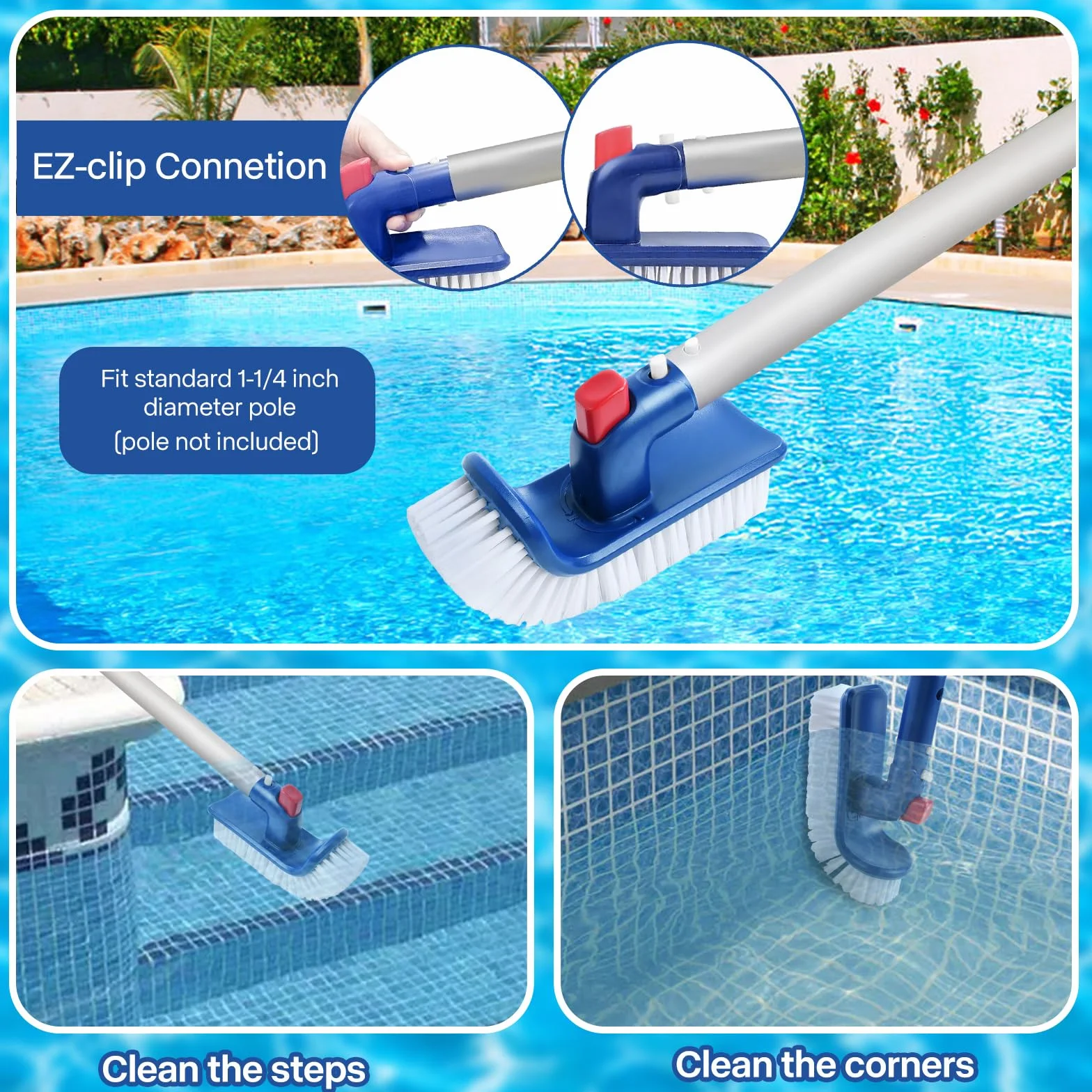 Tête de Brosse Piscine Rotative 180 Degrés, Brosse d'Angle pour Piscines et Carrelages