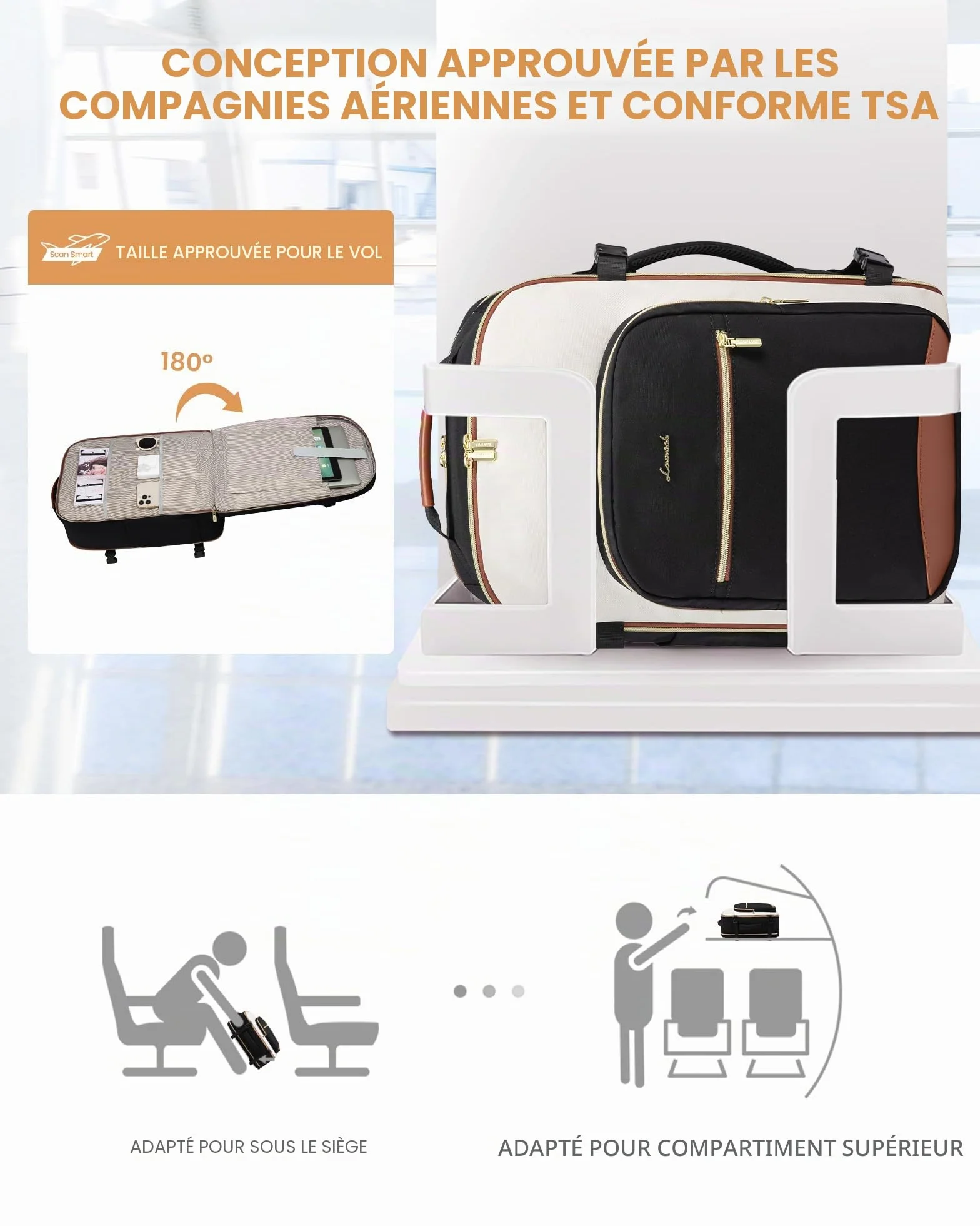 LOVEVOOK Sac à Dos Voyage Cabine Avion 45x36x20 Femme Homme Étanche Ordinateur Portable