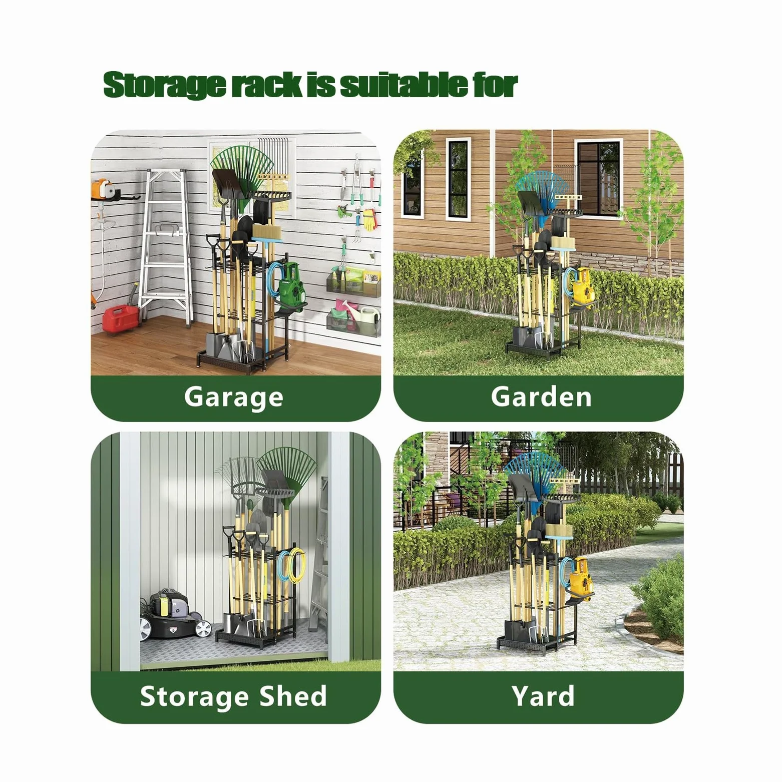 Organisateur d'outils de jardin, support d'outils de jardin en métal, rangement d'outils de jardin, jusqu'à 35 outils, pelles, râteaux, balais, for l'organisation du garage, hangar, extérieur noir