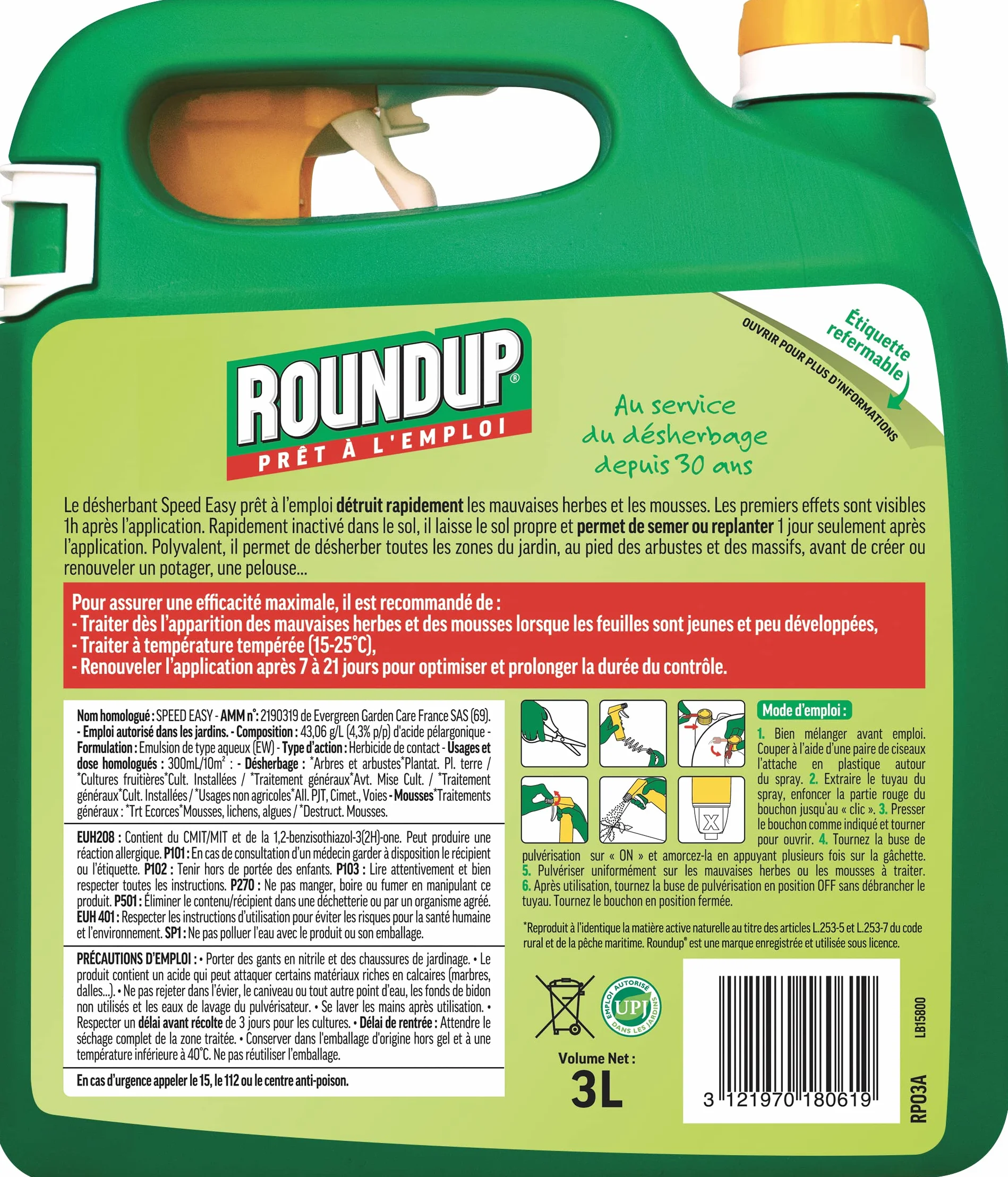 Roundup Désherbant Jardin Polyvalent Prêt à l'emploi 3L