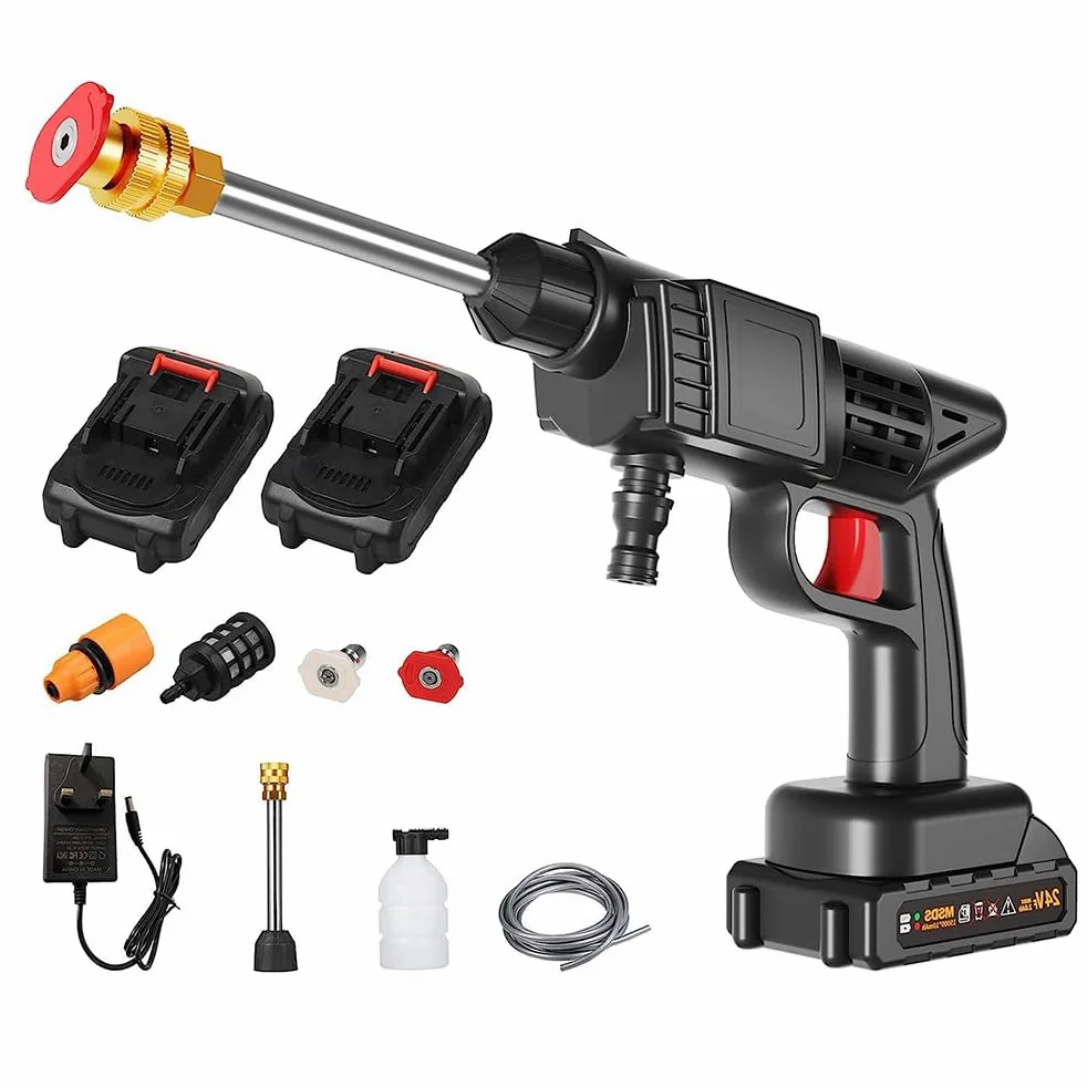 21V 1500mAh 150 PSI Nettoyeur Haute Pression sans Fil Portable, Alimenté par Pile Nettoyeur Haute Pression sur Batterie avec Accessoires, Watering Flowers, Cleaning Floors(EU)