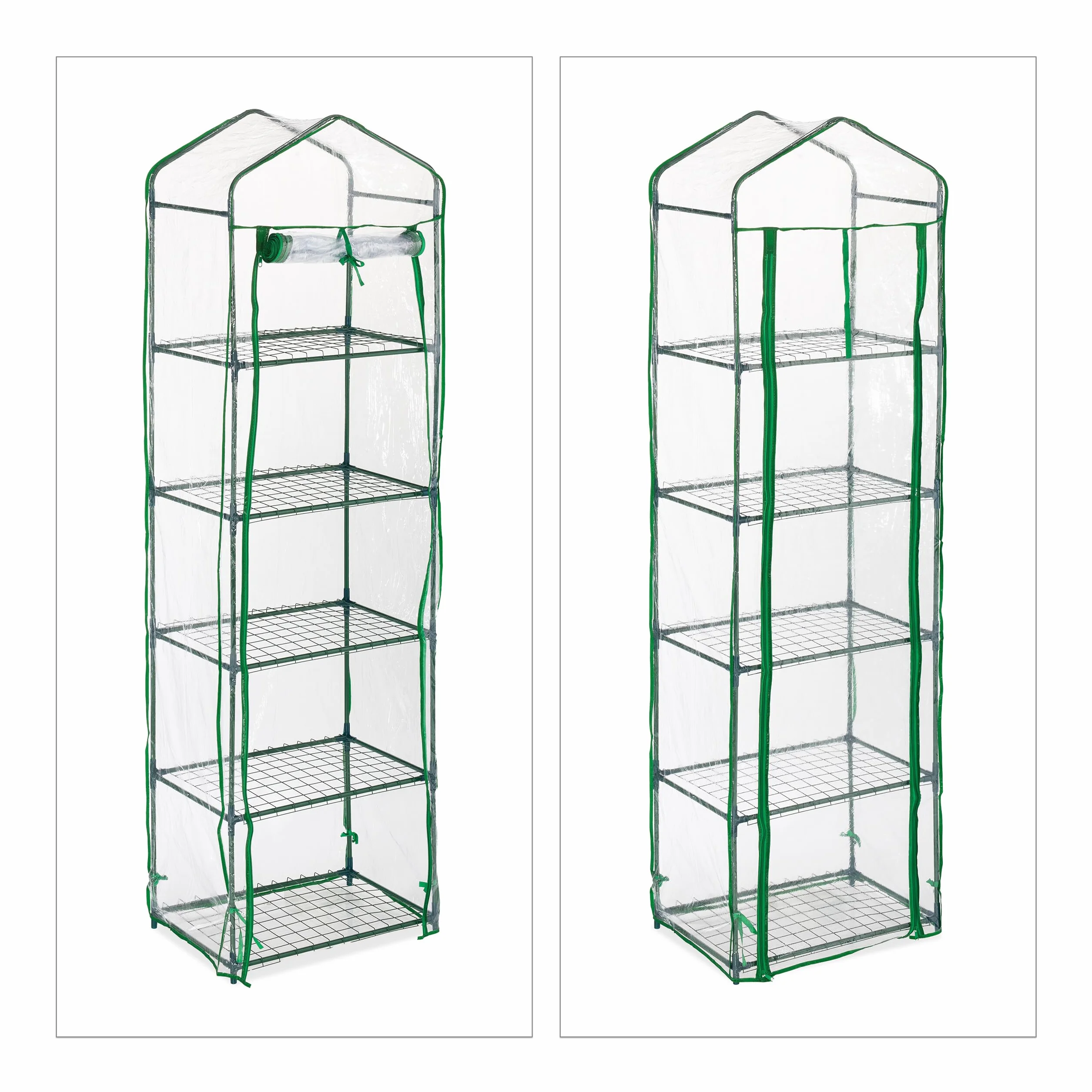 Relaxdays Serre de Balcon, 5 étagères, Fer, bâche en PVC, H x L x P : 193 x 58 x 36 cm, Transparent et Vert