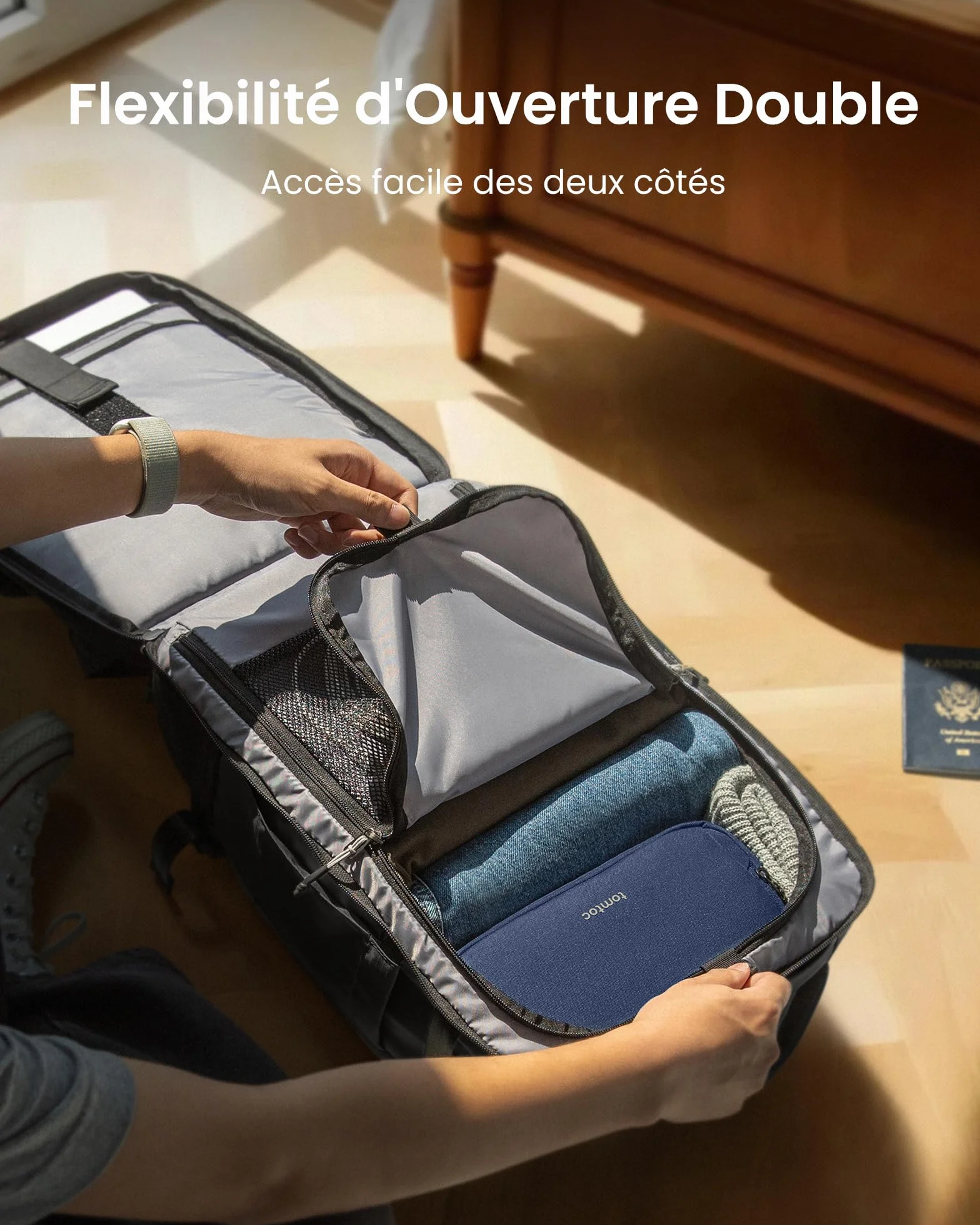 Tomtoc Sac à Dos de Voyage 40L, Bagage Cabine Imperméable TSA, Ordinateur 17,3 Pouces