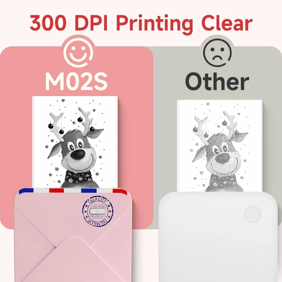 ASprink M02S Mini Imprimante Thermique Portable avec Papier Thermique pour Étude, Notes, Étiquettes DIY