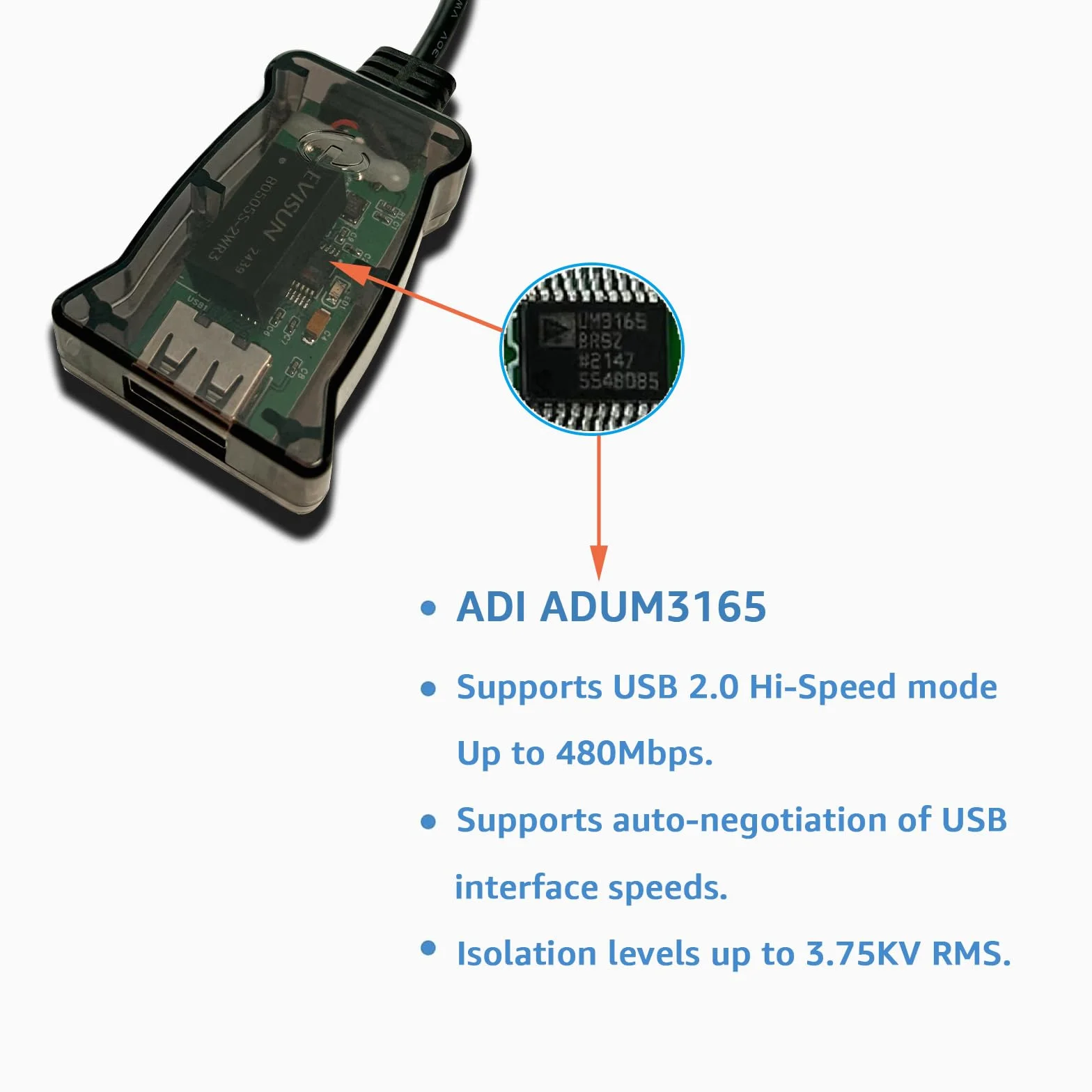 DSD TECH Isolateur USB-C 480M haute vitesse SH-G01C 0,5FT