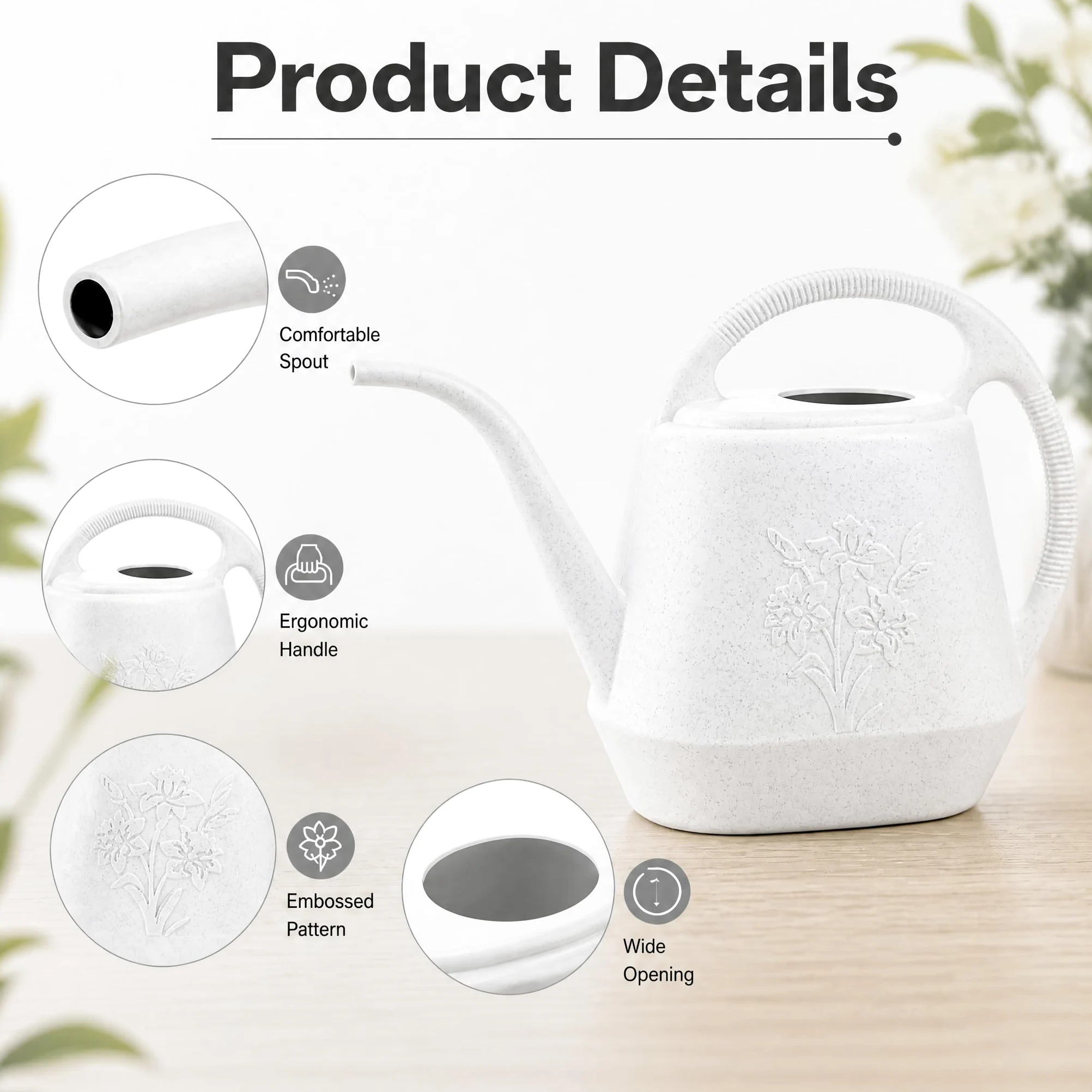 Fasmov Arrosoir en plastique de 3,8 l avec poignée confortable, arrosoir de jardin à long bec pour arroser les plantes d'intérieur et d'extérieur