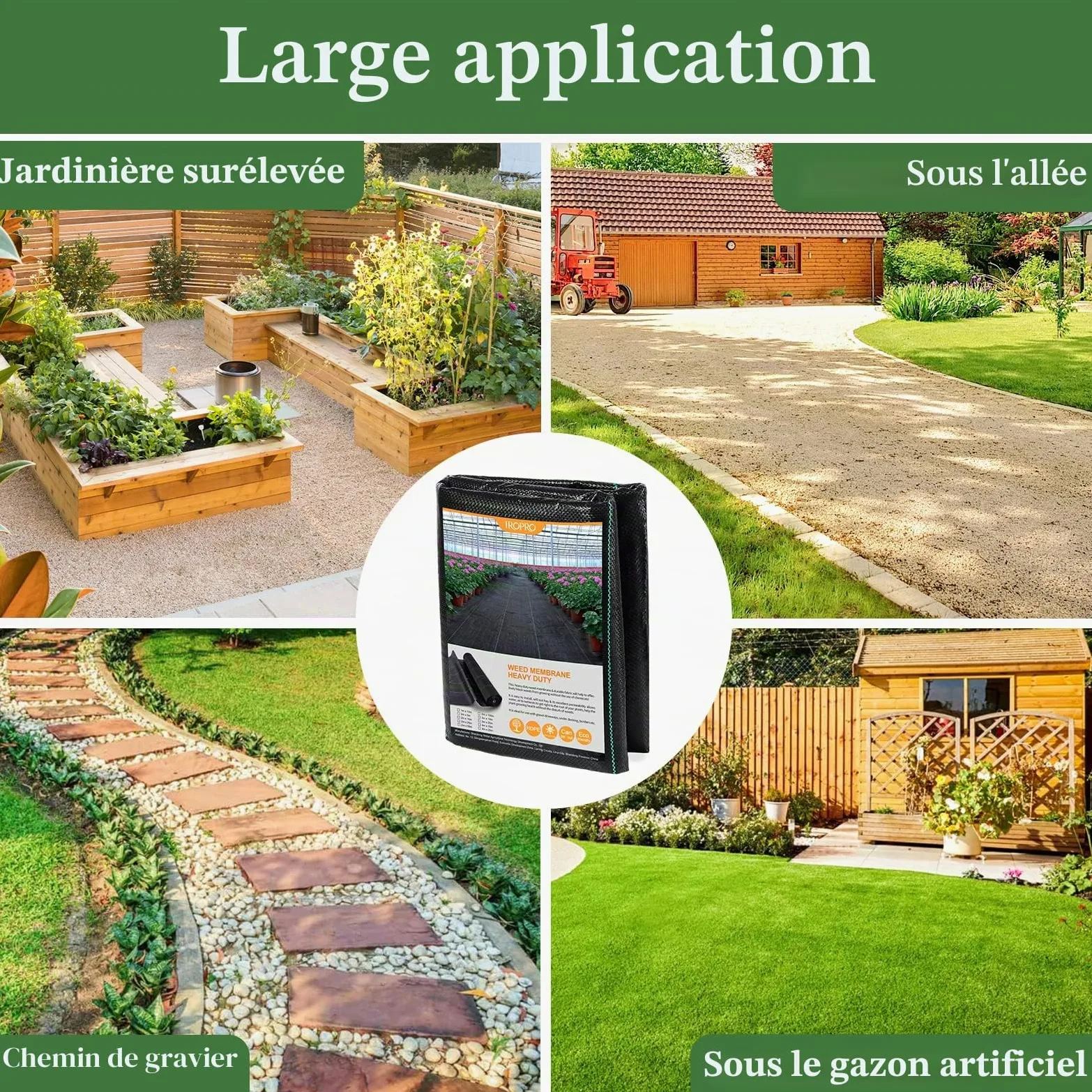 iropro Toiles de Paillage 1m x 10m,Geotextile,de Paillage Bache Geotextile Toile Anti Mauvaises Herbes Tissu Perméable à l'eau, Résiste Rayons UV,Anti Repousse -Bâche Anti Mauvaise Herbe Noir