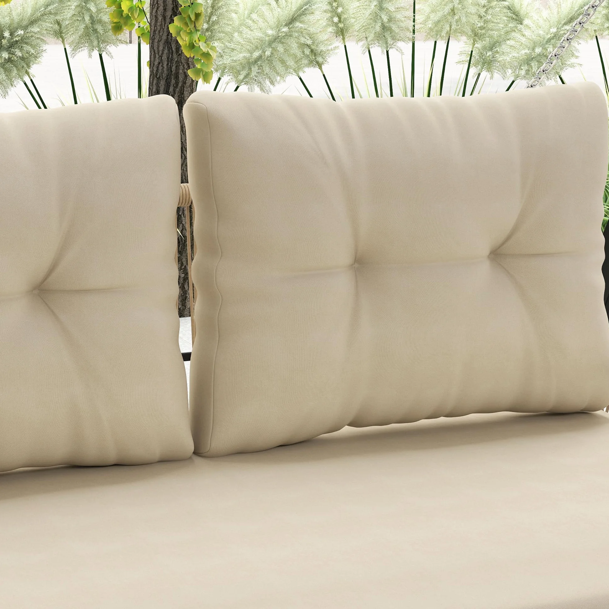 Outsunny Balancelle de Jardin en Résine Tressée 2 Places avec Coussins Amovibles, Charge 240 kg, 115x66x44cm, Beige