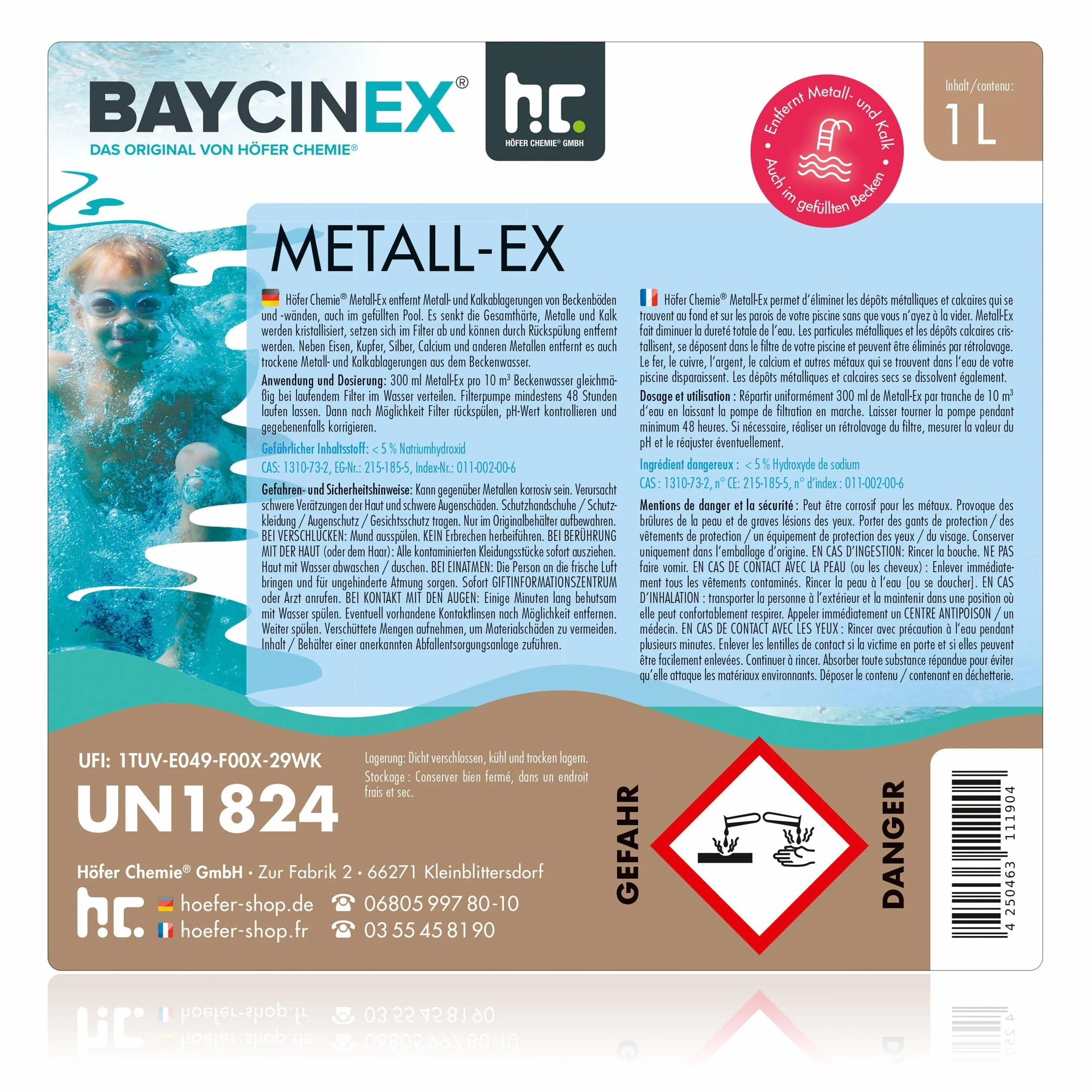 Höfer Chemie BAYCINEX® Séquestrant Métaux Anti-Métaux 1L pour Piscine