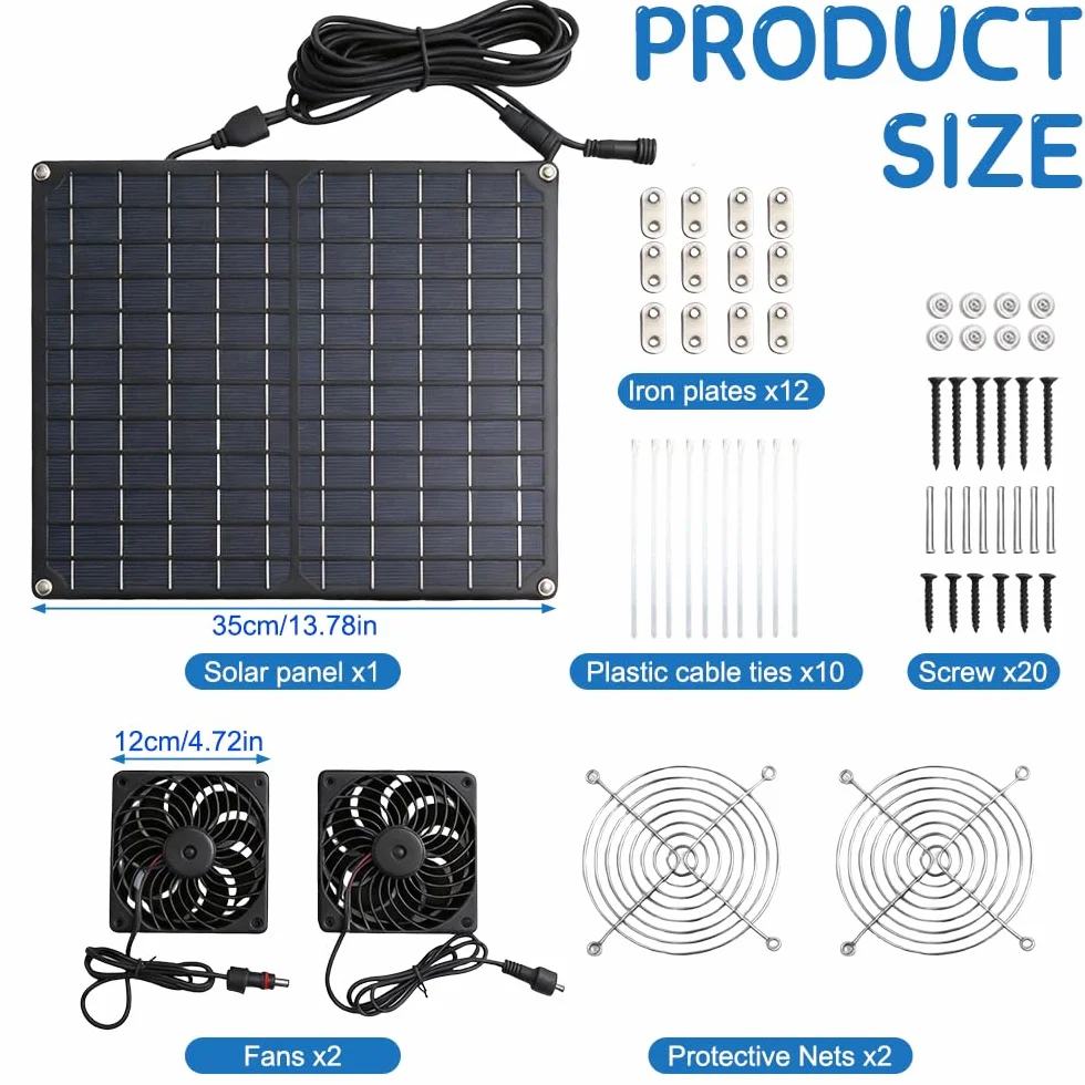 Ventilateur solaire 15W 12V double échappement résistant aux intempéries pour extérieur