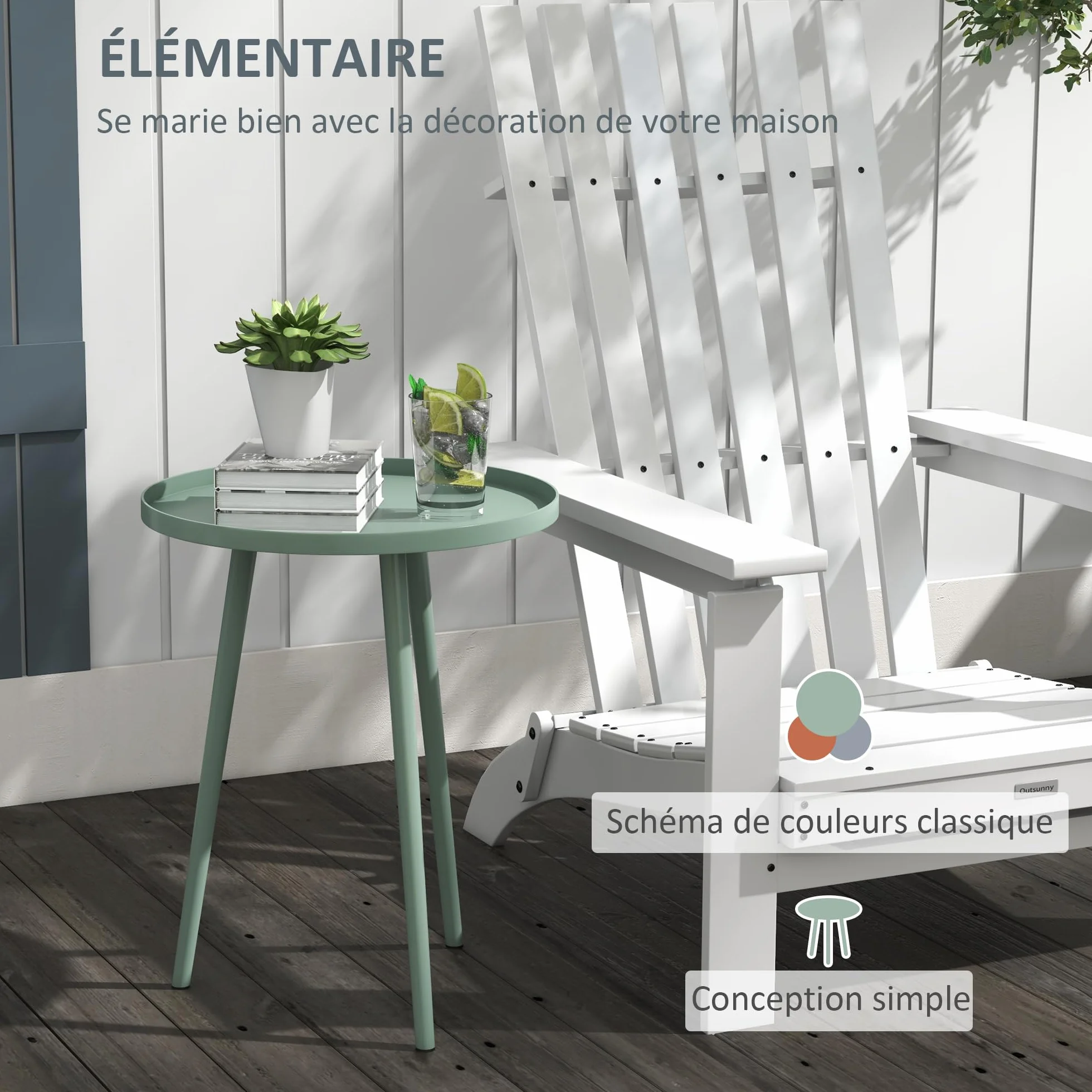 Outsunny Table Basse de Jardin Ronde en Acier Ø40 x 50H cm Vert