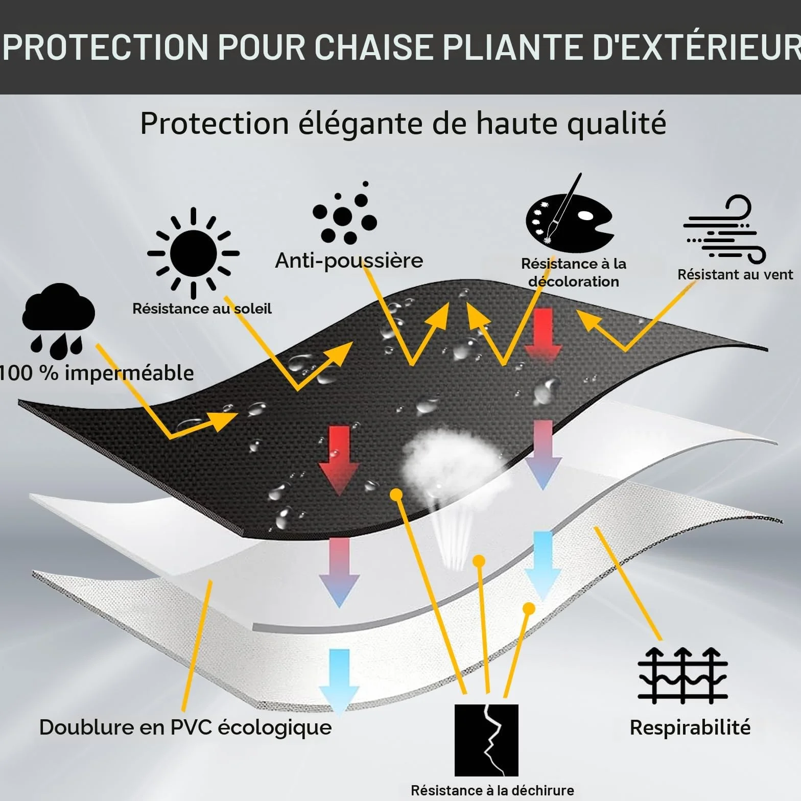 Housse de Protection pour Chaise Longue Pliante Oxford Coupe-Vent Anti-UV Imperméable Noir