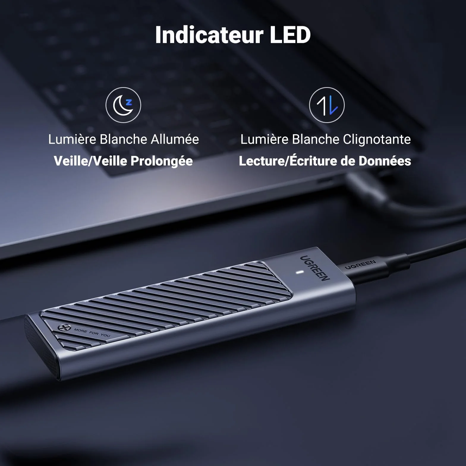 UGREEN Boîtier M2 SSD NVMe SATA 20 Gbps USB 3.2 Gen 2 Adaptateur Disque Dur Externe Aluminium M.2 2230 2242 2260 2280