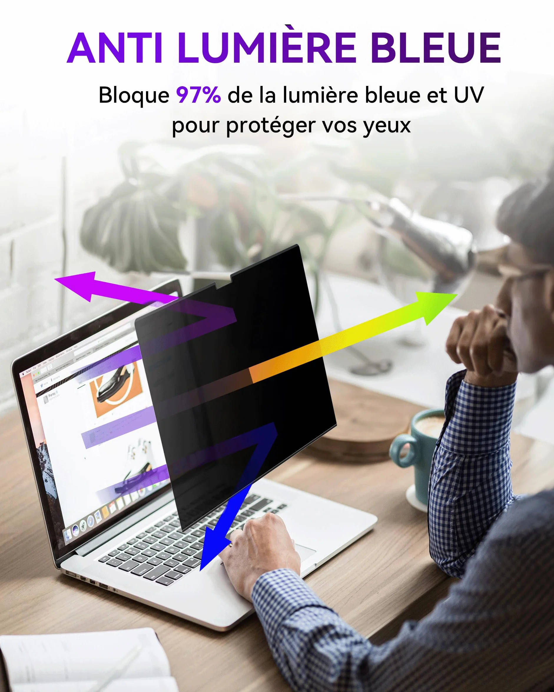 Filtre de Confidentialité Magnétique pour MacBook Pro 16 Pouces (2021-2026, M1-M5 Pro/Max), Anti-Espion et Anti-Lumière Bleue