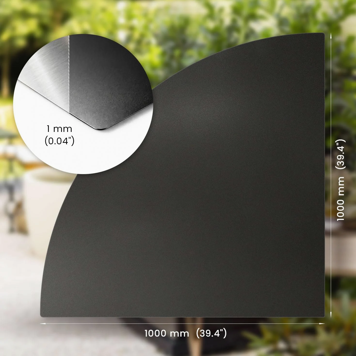 Plaque de Sol pour Barbecue en Quart de Cercle ¼ 100x100 cm | Panneau de Sécurité pour Grill et Extérieur | Protection Anti-Étincelles pour Jardin | Protecteur de Sol Robuste en Acier - Noir Mat