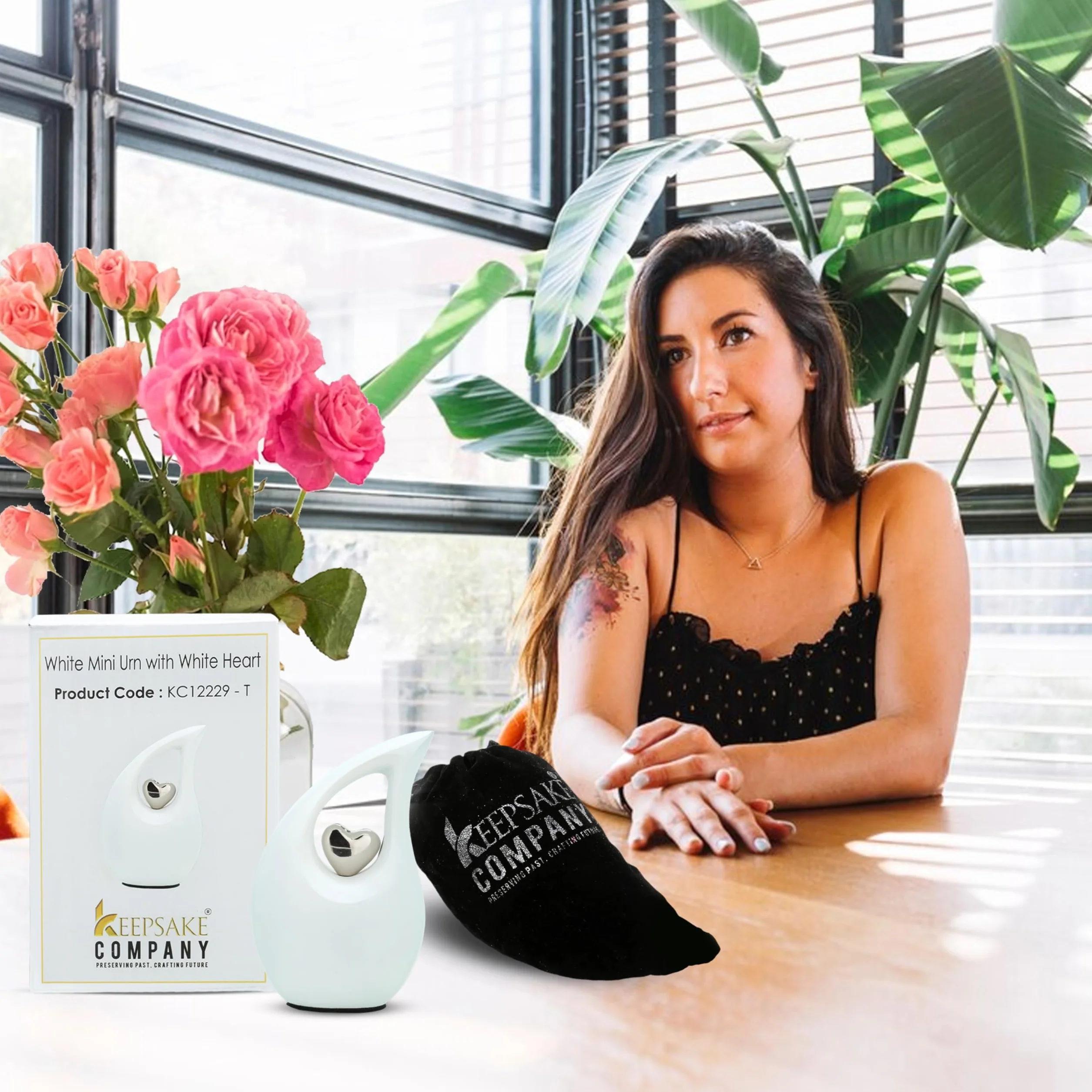 Urne funéraire en forme de larme blanche mate pour cendres humaines avec cœur argenté 3 pouces