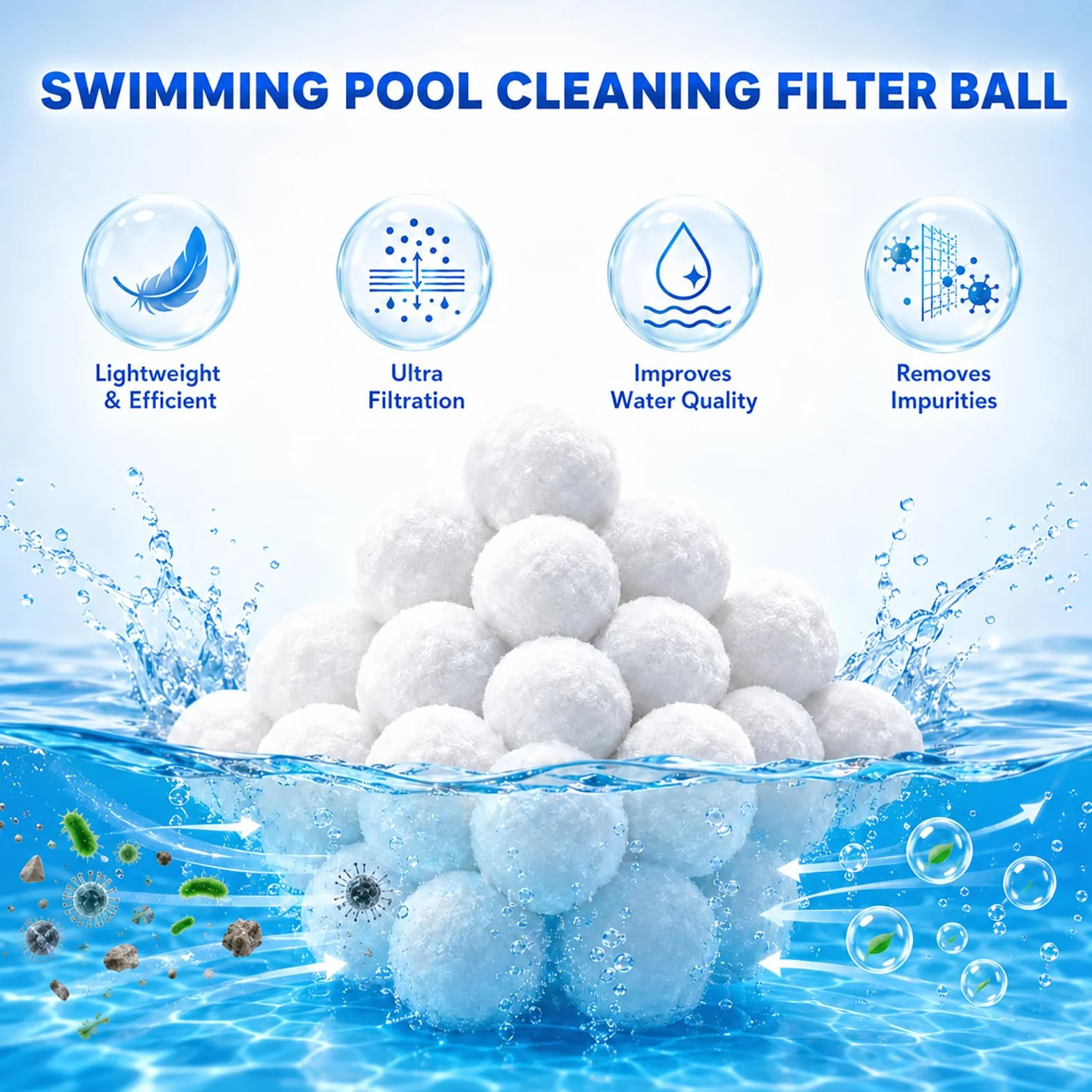 Balle Filtrante Piscine 1400g, Balles Filtrantes pour Filtre à Sable, Remplace 50kg Sable Filtration