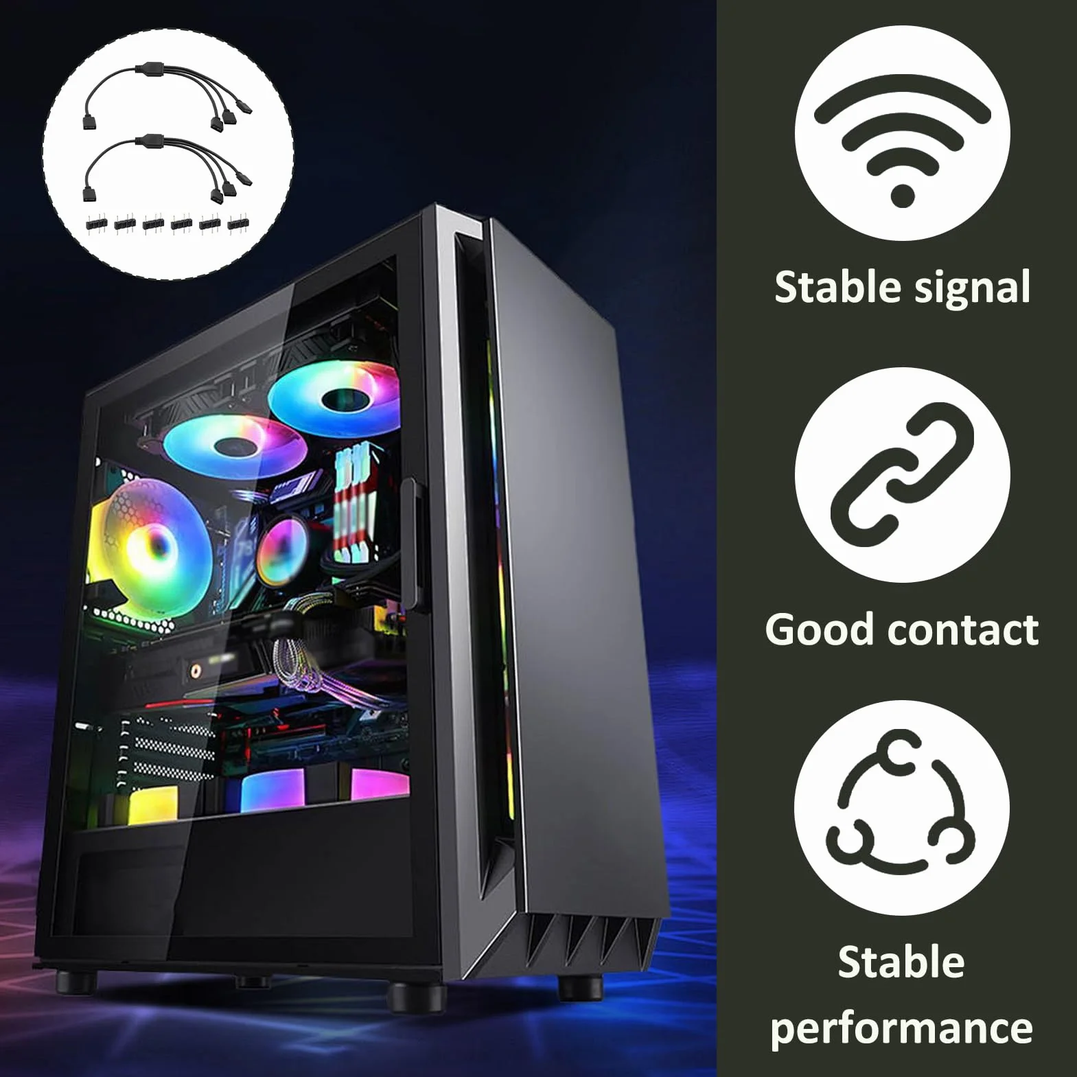 Câble Répartiteur ARGB 1 vers 3, Adaptateur RGB 5V 3 Broches, Extension LED pour Ventilateurs PC Compatible ASUS MSI Gigabyte ASRock