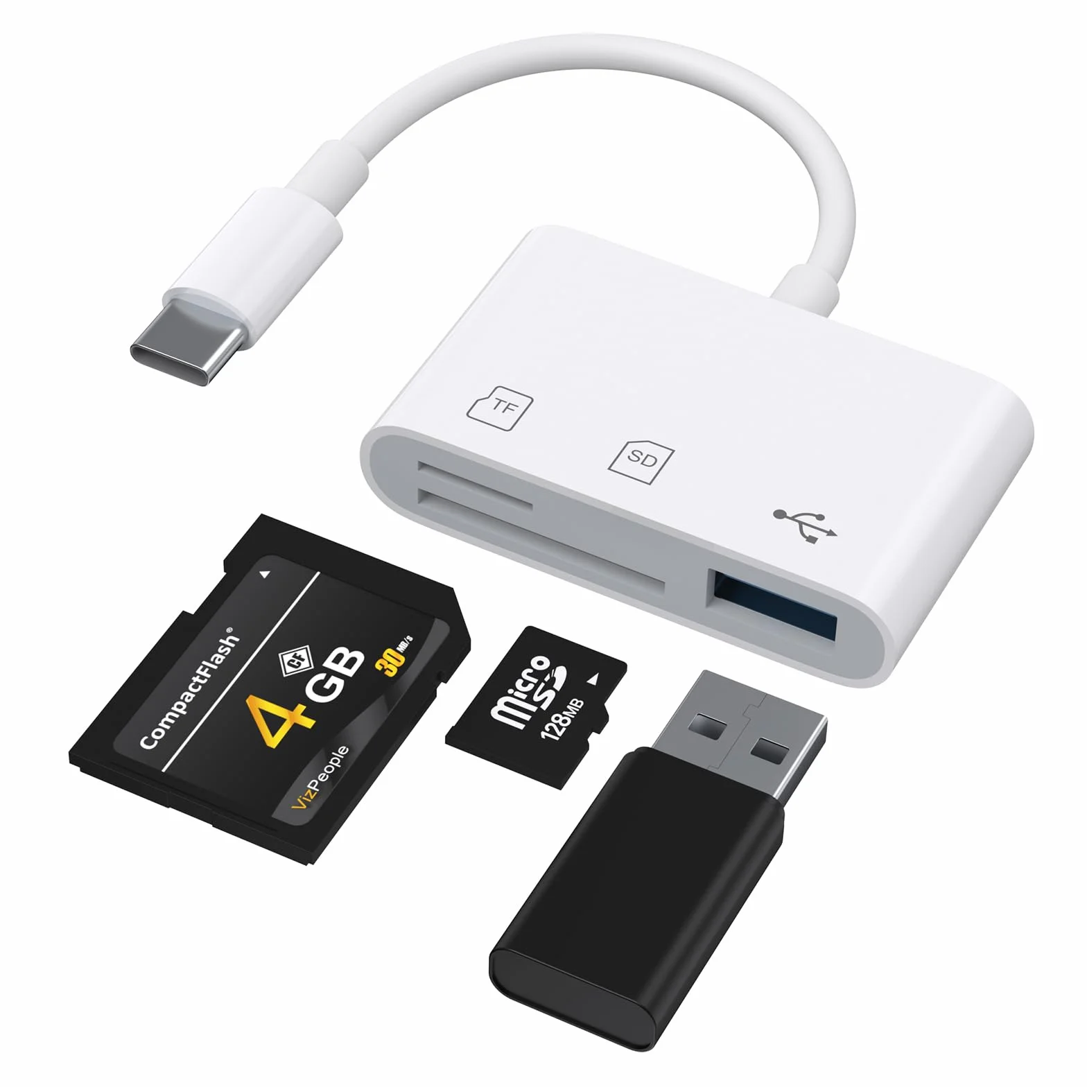 Wanme Lecteur de Carte Mémoire USB C 2.0, SD TF USB 3 en 1 Adaptateur pour Samsung Xiaomi Blanc