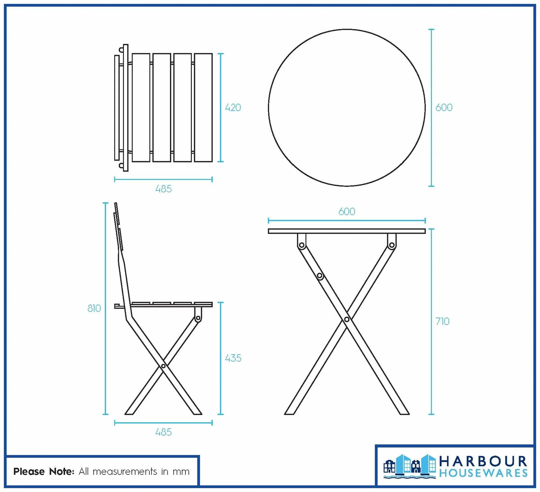 Harbour Housewares Sussex Bistro Set 2 Places Table Chaises Pliante Patio Meubles Jardin Round Orange