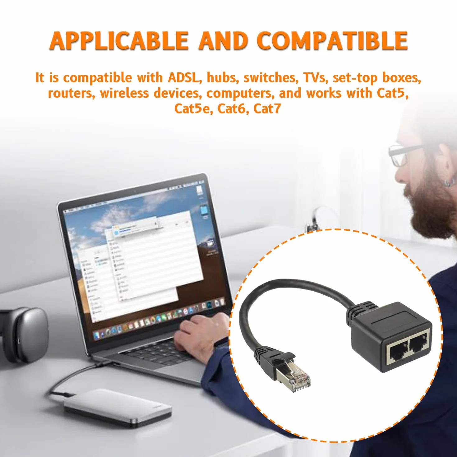 Adaptateur Répartiteur RJ45 1 mâle vers 2 femelles Ethernet Cat5 Cat5e Cat6 Cat7