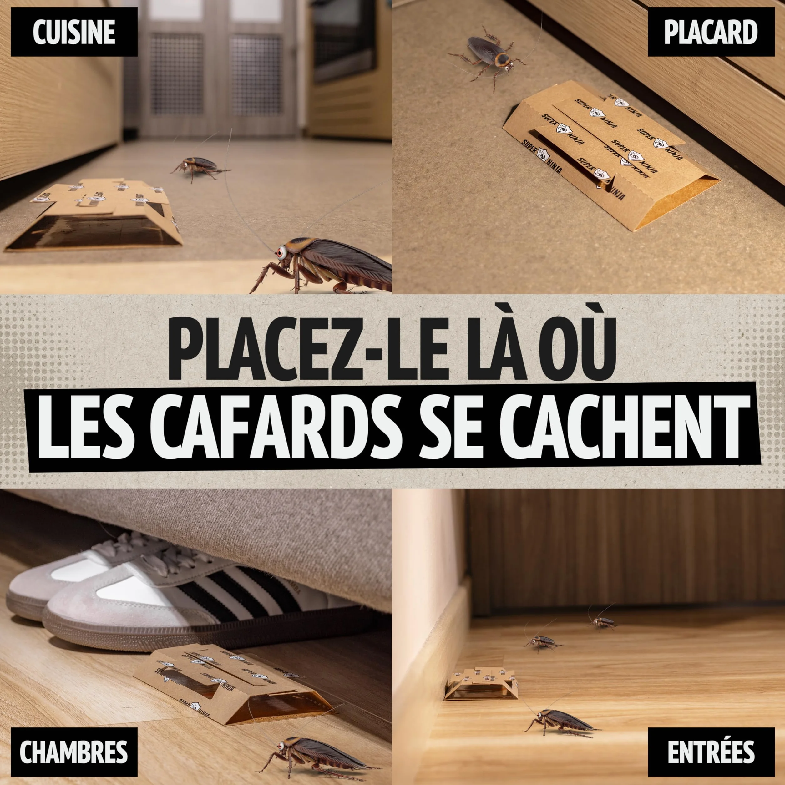 Pièges Cafards Super Ninja 12 Pièges Collants Anti Cafard Non Toxique