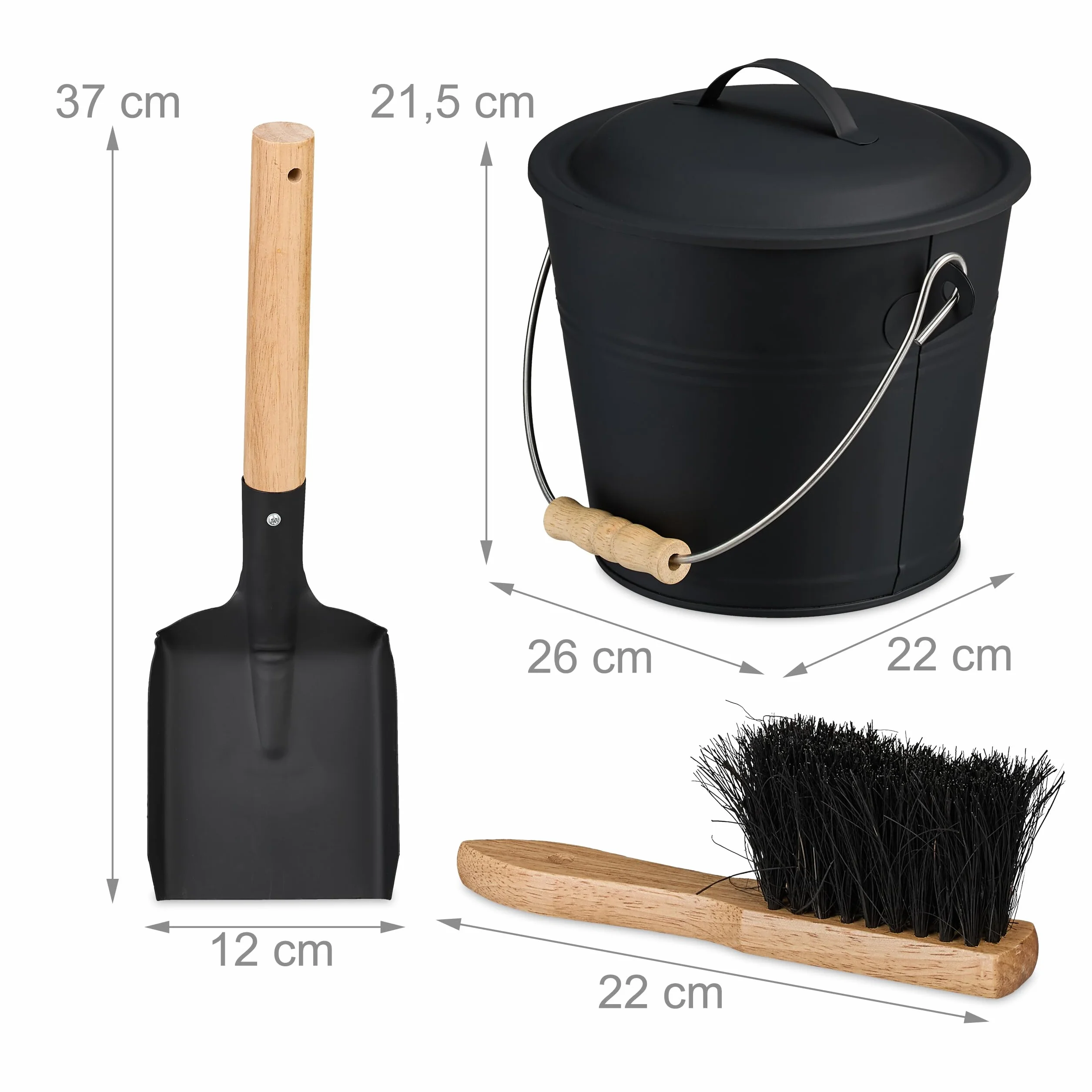 Relaxdays Seau à Cendres 4,5 litres avec Couvercle et Pelle Balayette Noir