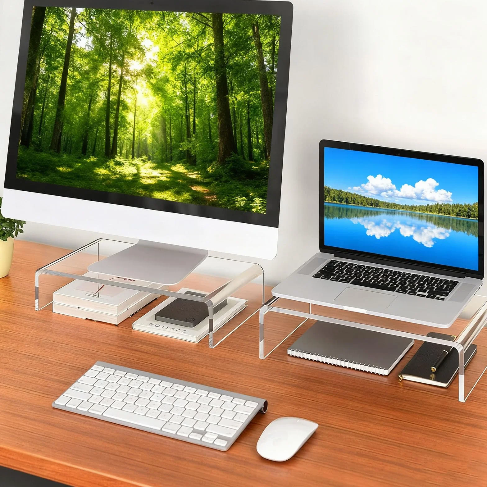 Support D'écran Acrylique Transparent, Rehausseur Ecran PC Bureau, pour Ordinateur Portable, 36 x 19 x 10 cm