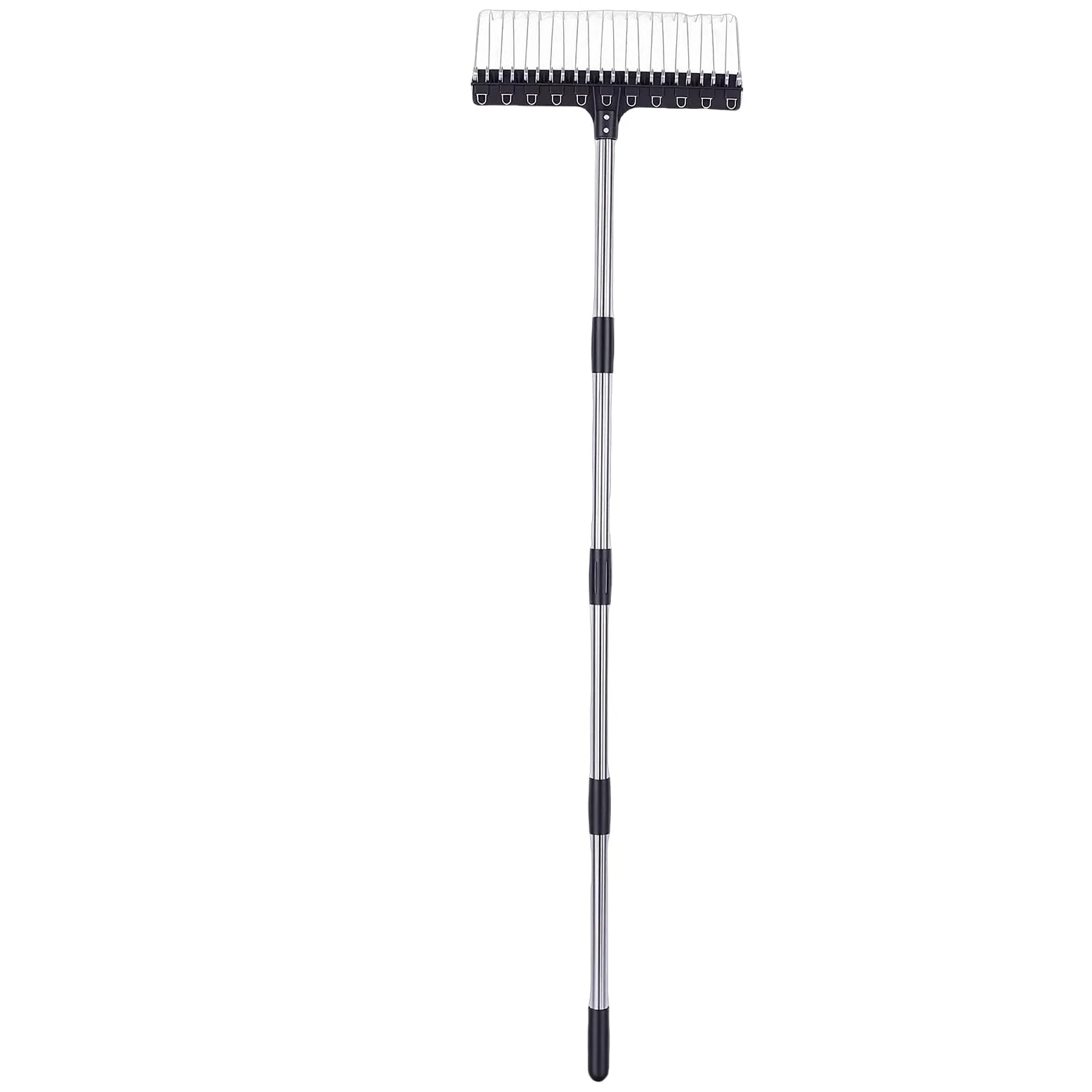 Asixxsix Râteau de Jardin, Robuste 22 Dents, 16,3 Pouces de Large, Râteau à Gazon avec Tête en Plastique ABS, Poignée Réglable de 5,2 Pieds pour Feuilles, Herbes, Déchets, Mauvaises Herbes