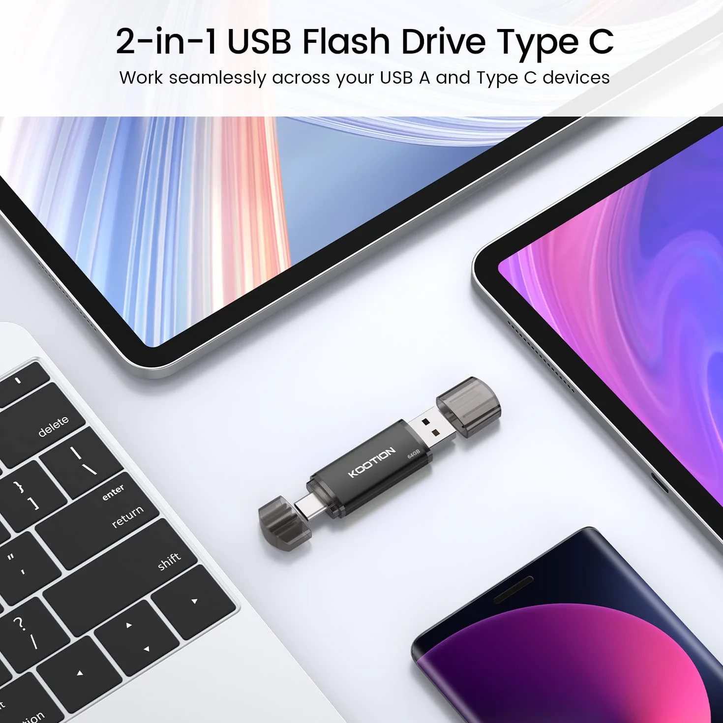 KOOTION Clé USB C 64 Go USB 2.0 OTG Noir