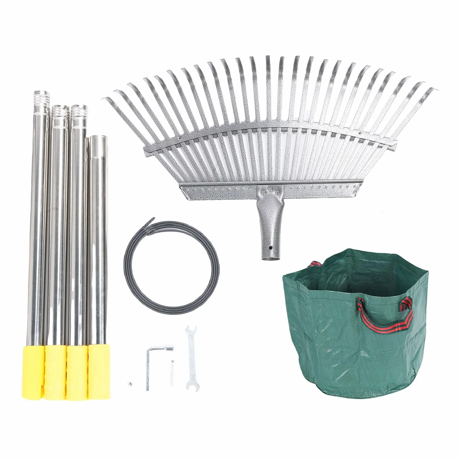 ASHATA Râteau à Feuilles Réglables, Construction en Métal, Râteau de Jardin Détachable avec Sac Réutilisable, Activités de Plein Air