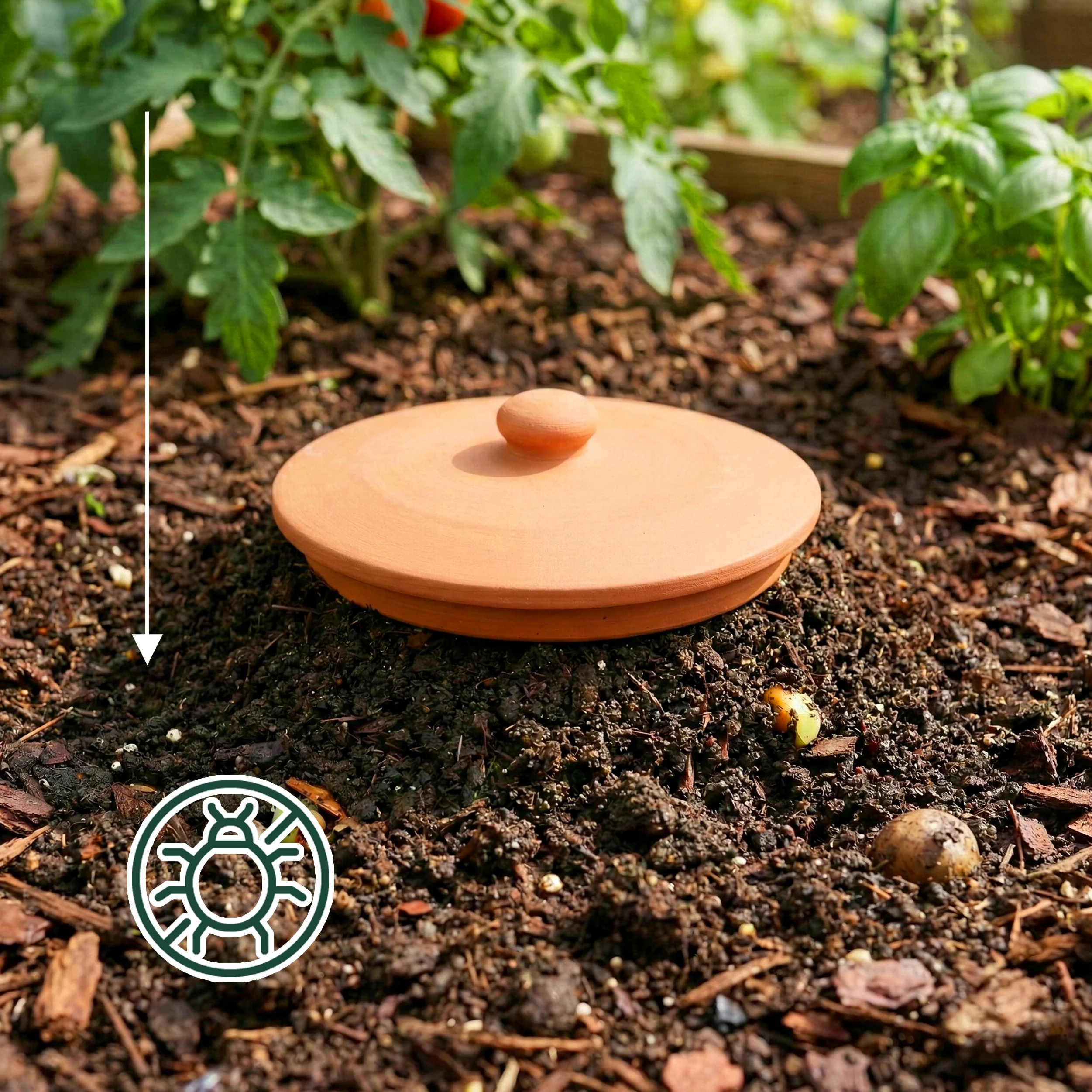 Vermicomposteur Relaxdays à enterrer, 5 L, bac à vers pour déchets de Cuisine, Couvercle, Jardin & Potager, Terre Cuite